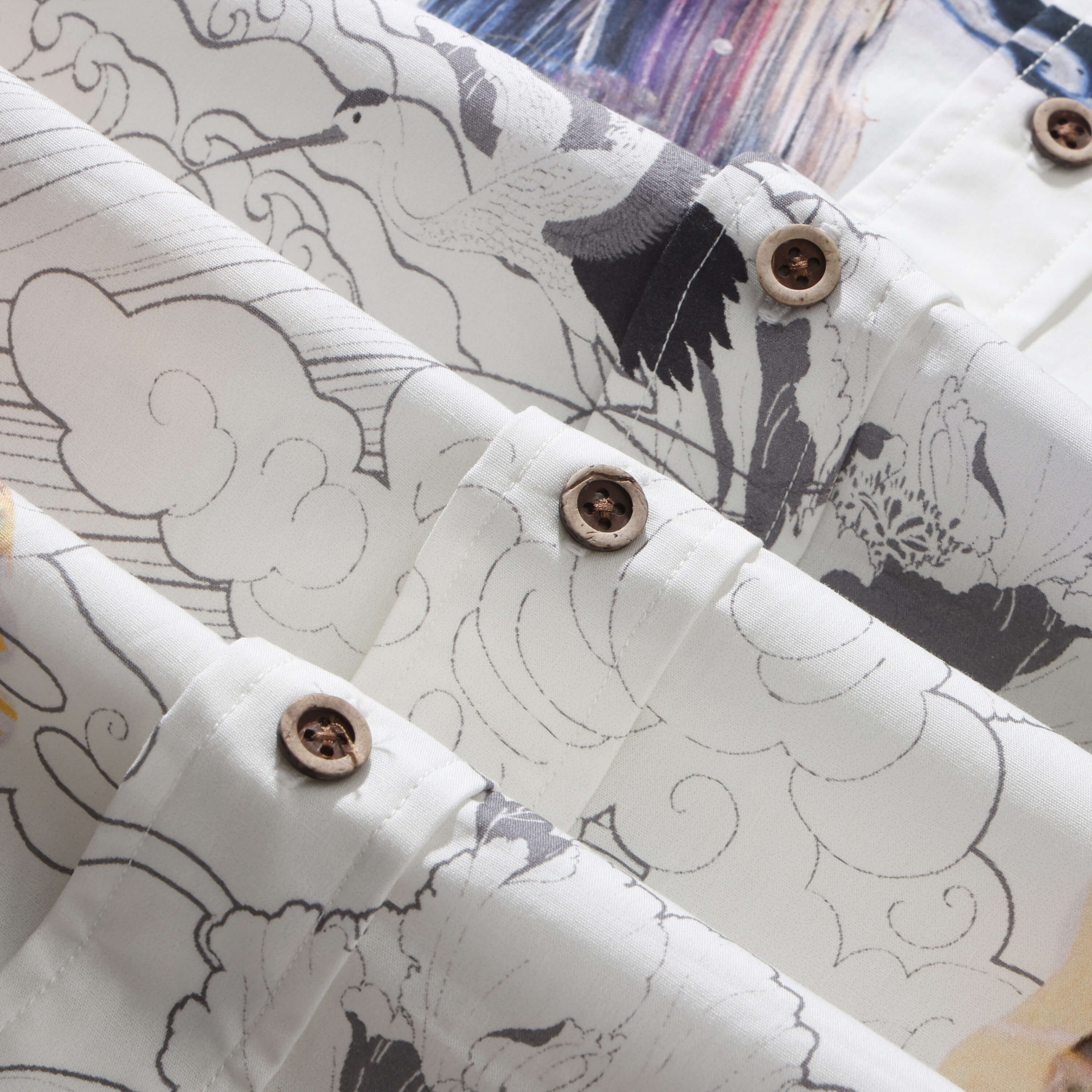 Ukiyo-e Crane Collage Casual Shirt