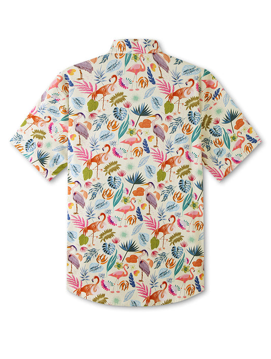 Flamingo Print Short Sleeve Shirt - Bonlax