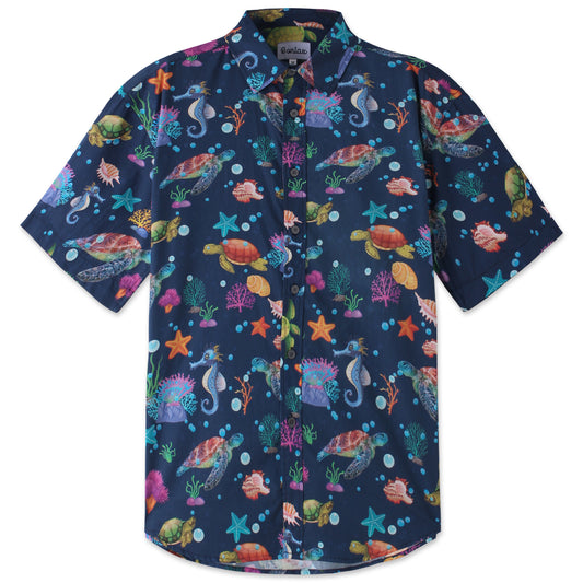 Kurzärmliges Strandhemd mit Schildkrötenpanzer-Muster - Bonlax 