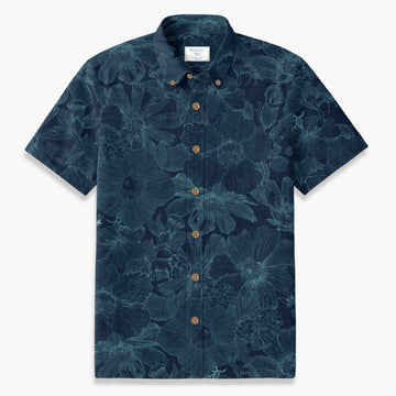 Men's indigo blue shirt with white elephant and intricate floral totem print - Bonlax Ethnic Collection