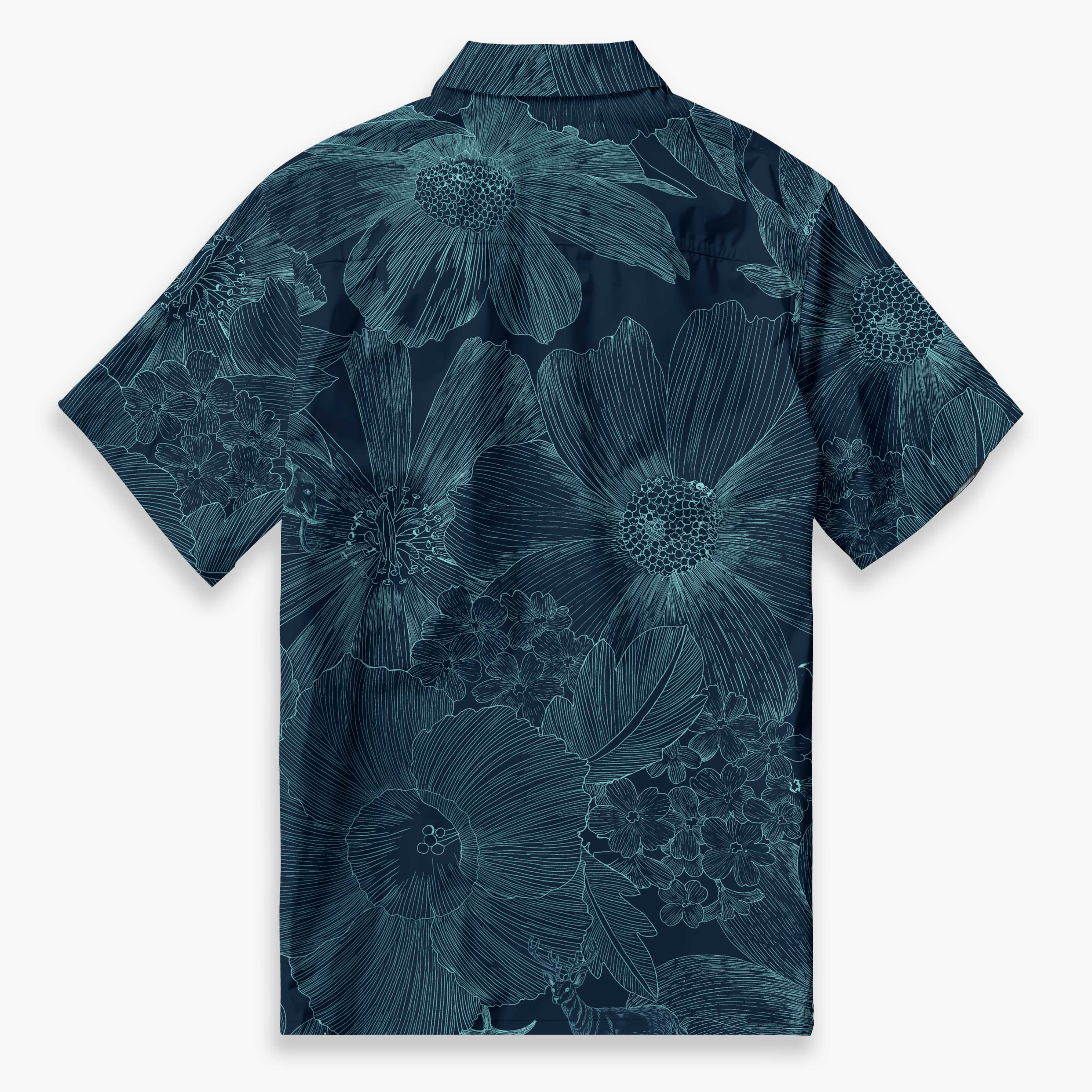 Men's Indigo Elephant Shirt | Exotic Floral Camp Collar | Bonlax