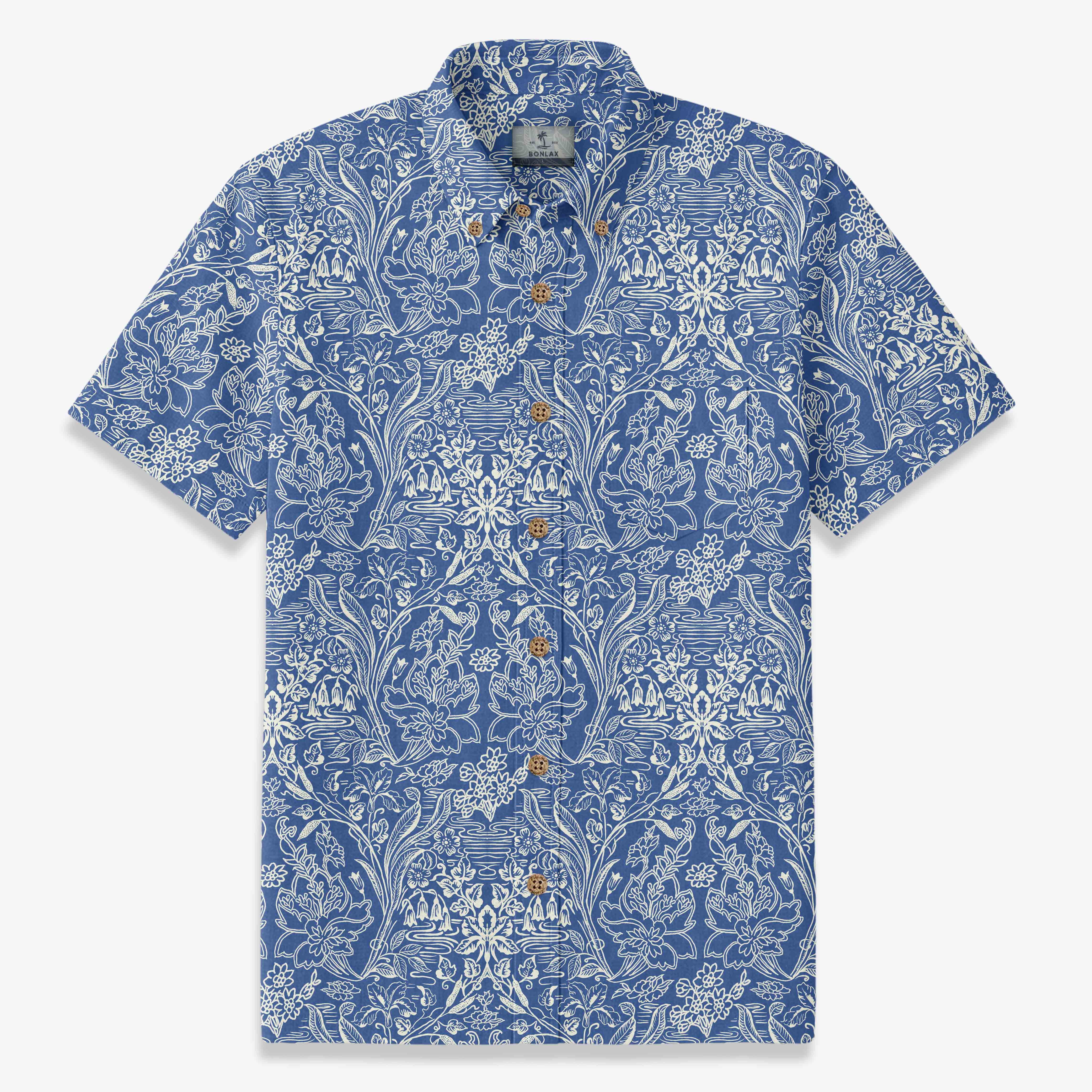 Moon-White Twining Floral Resort Shirt