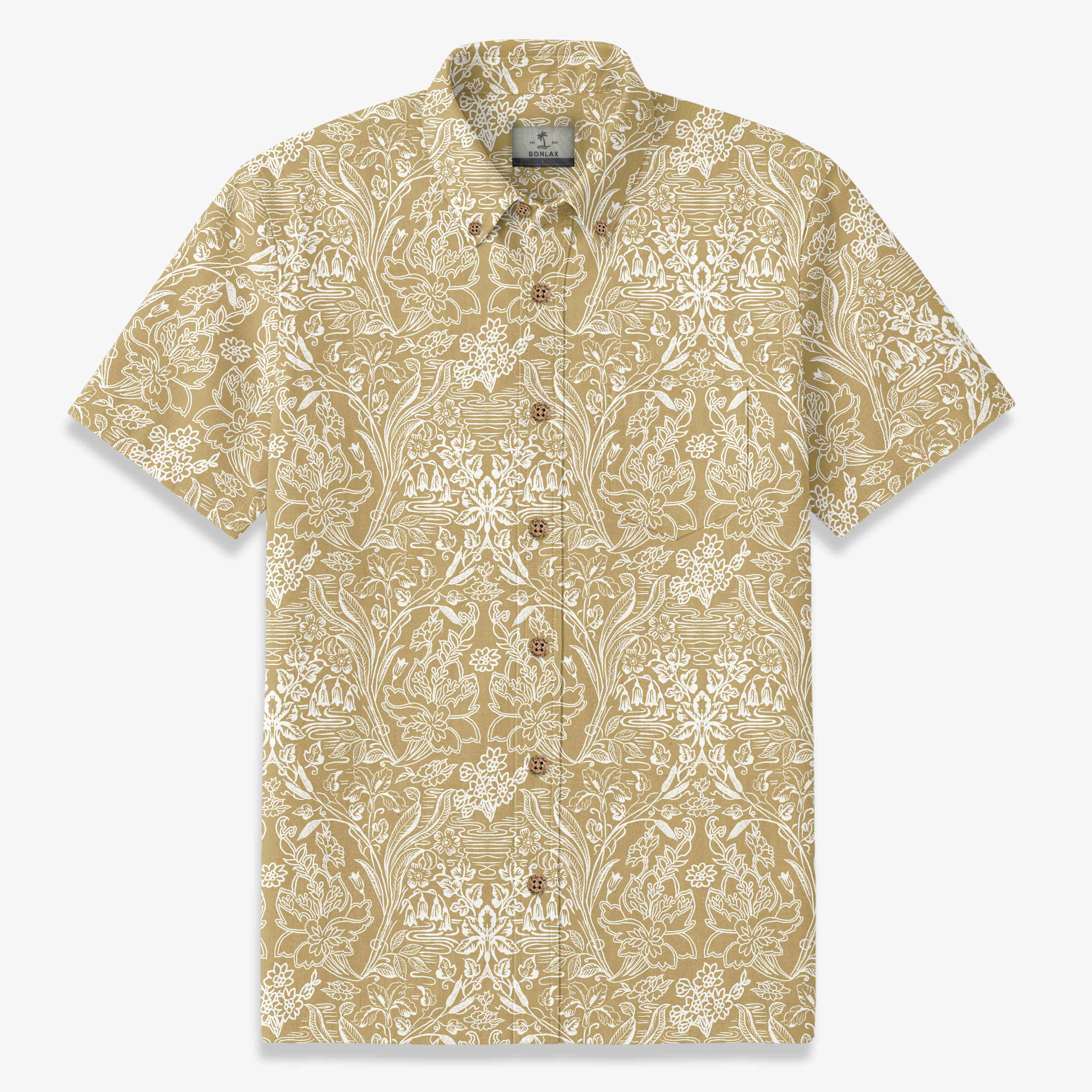 Moon-White Twining Floral Resort Shirt