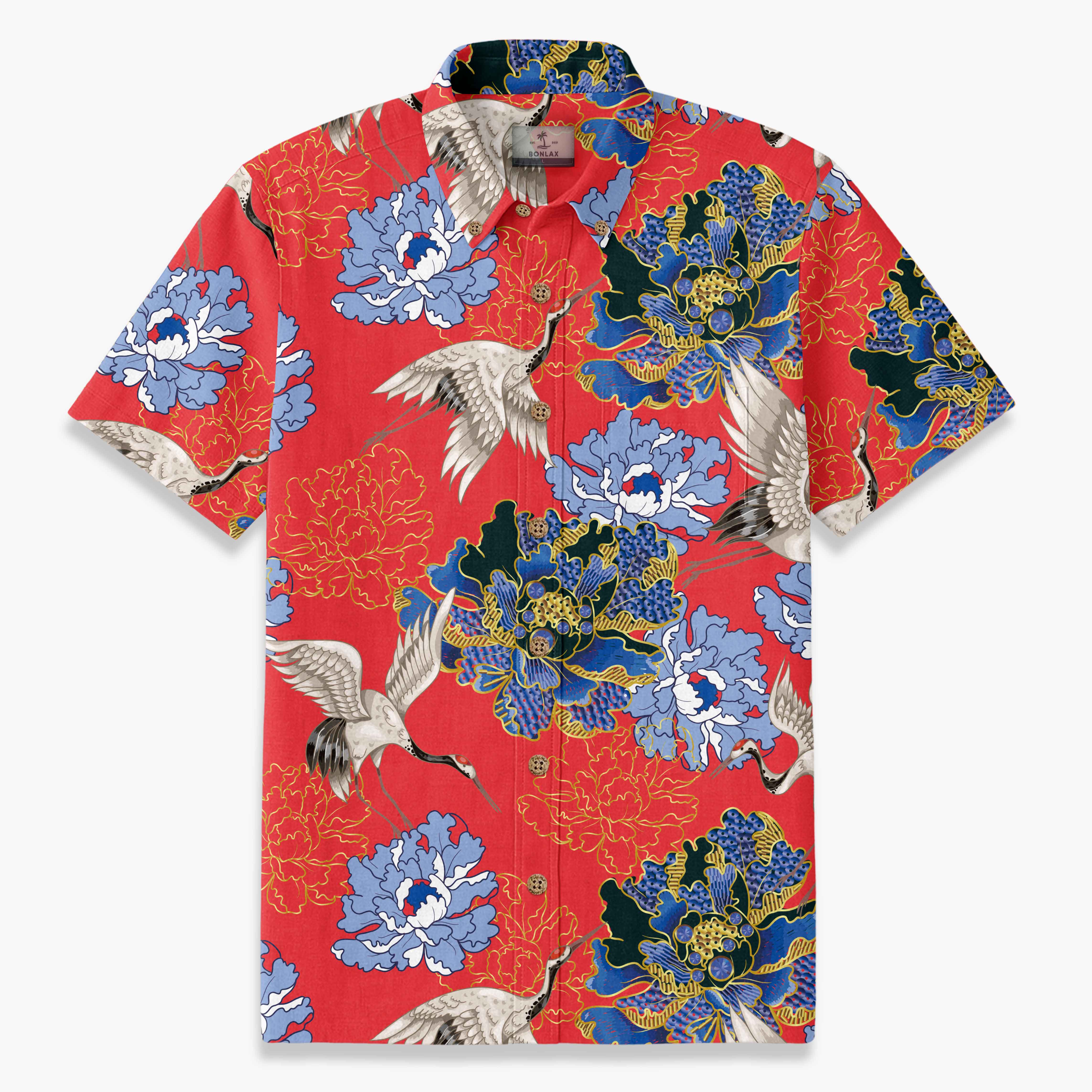 Crane Perched on Blue Peonies