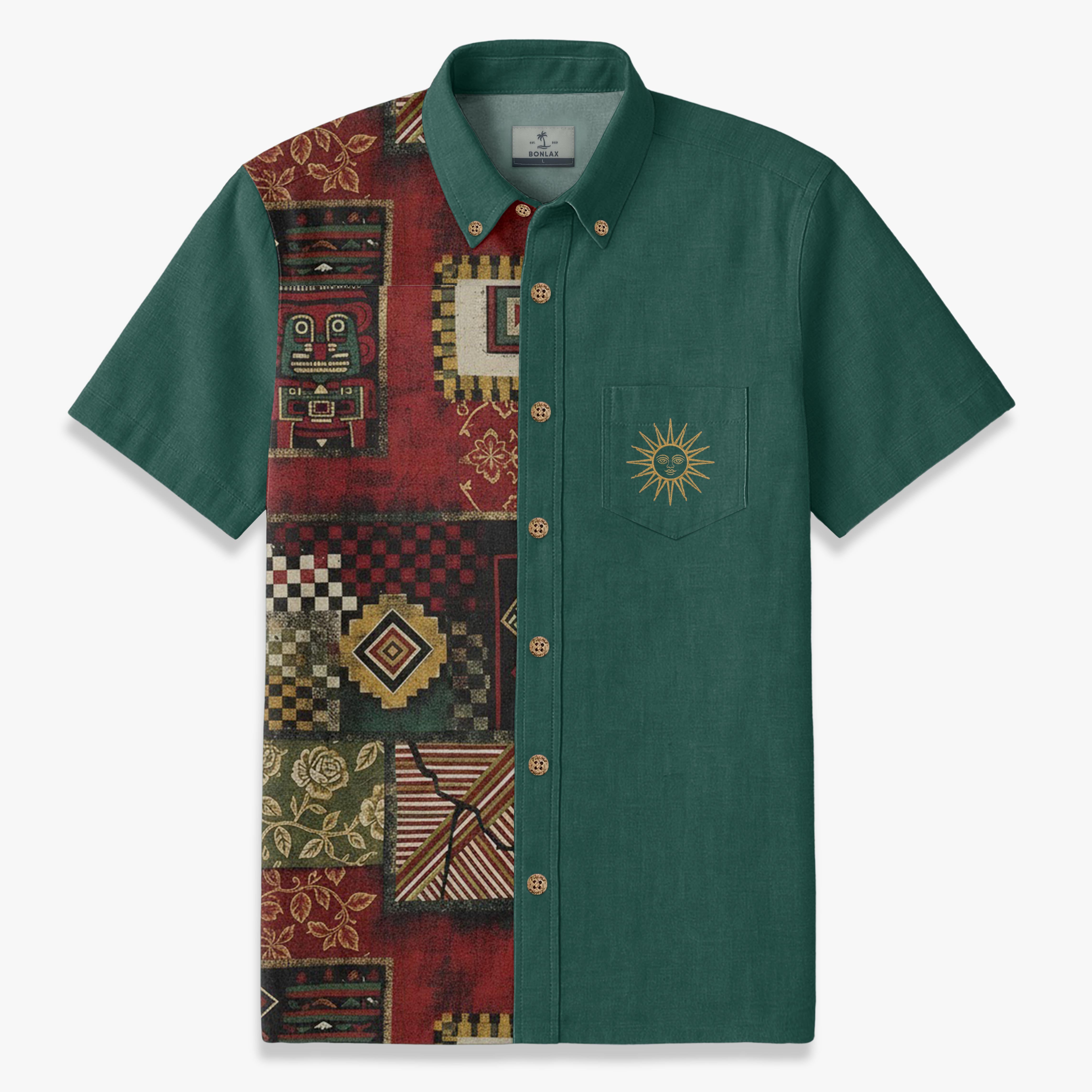 Totem Mosaic Emerald Patchwork Button-Down Shirt