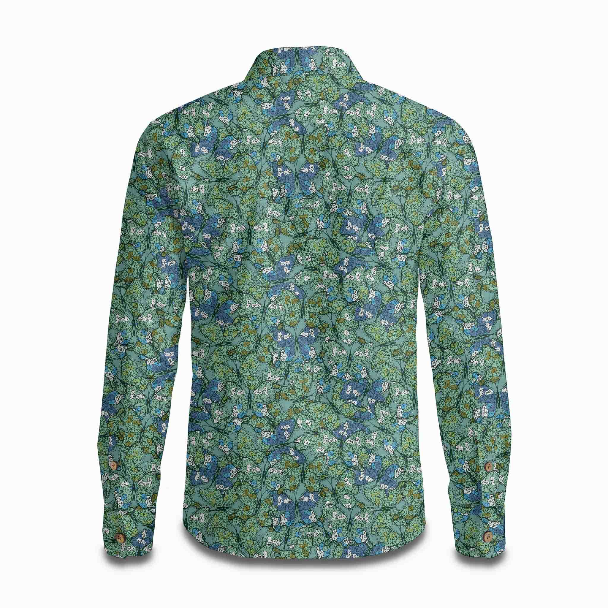 BUTTERFLY OPEN COLLAR LONG SLEEVE SHIRT Rhinestone Butterfly