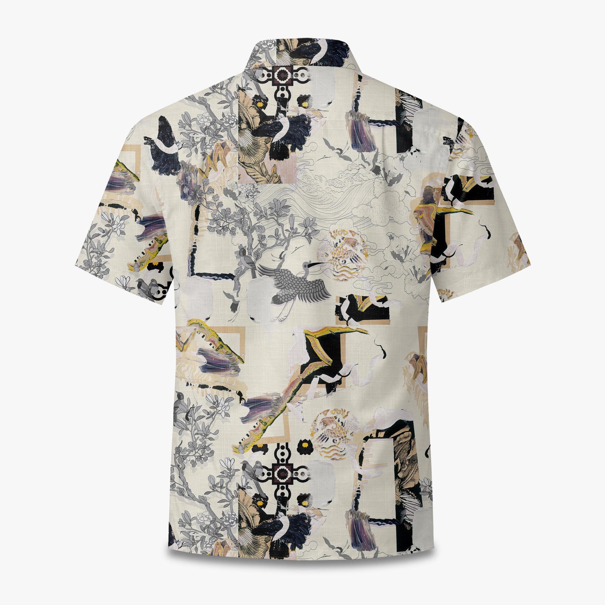 Ukiyo-e Crane Collage Camp Shirt