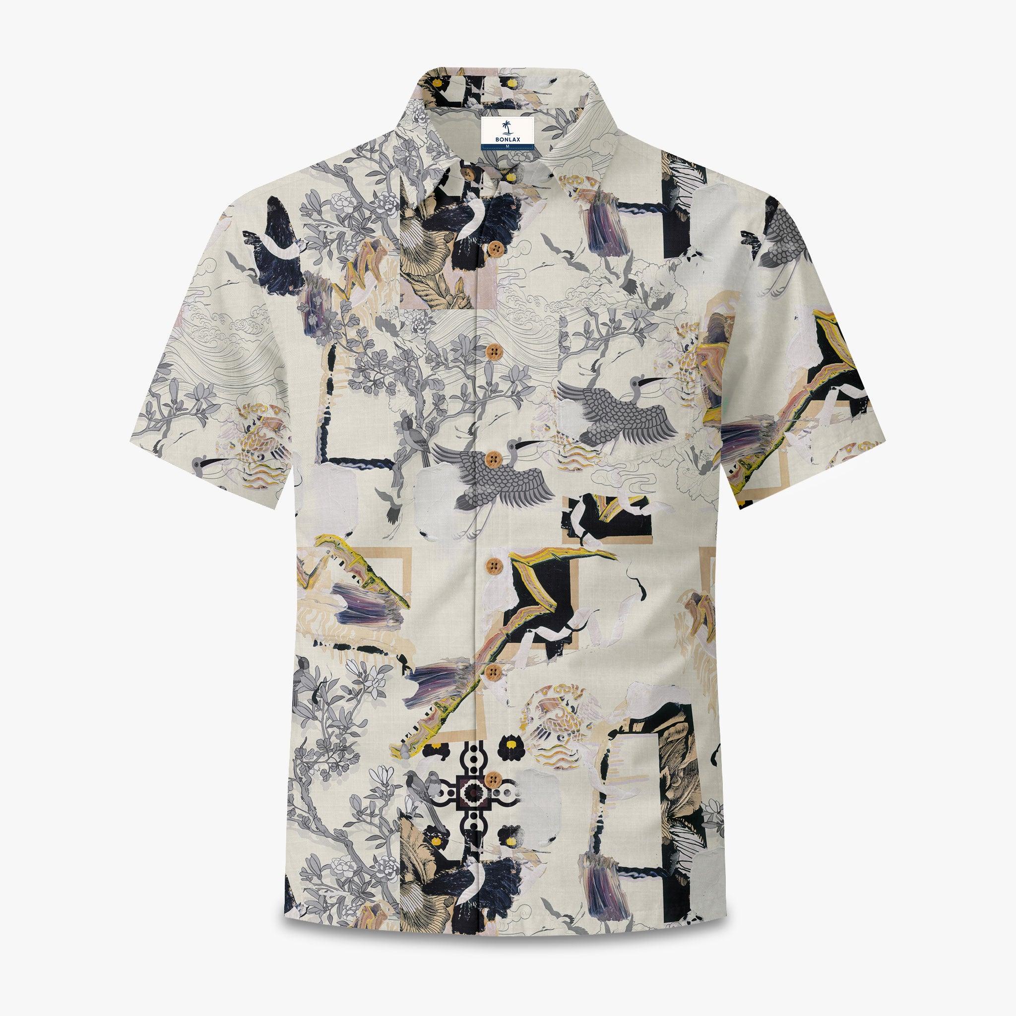 Ukiyo-e Crane Collage Casual Shirt