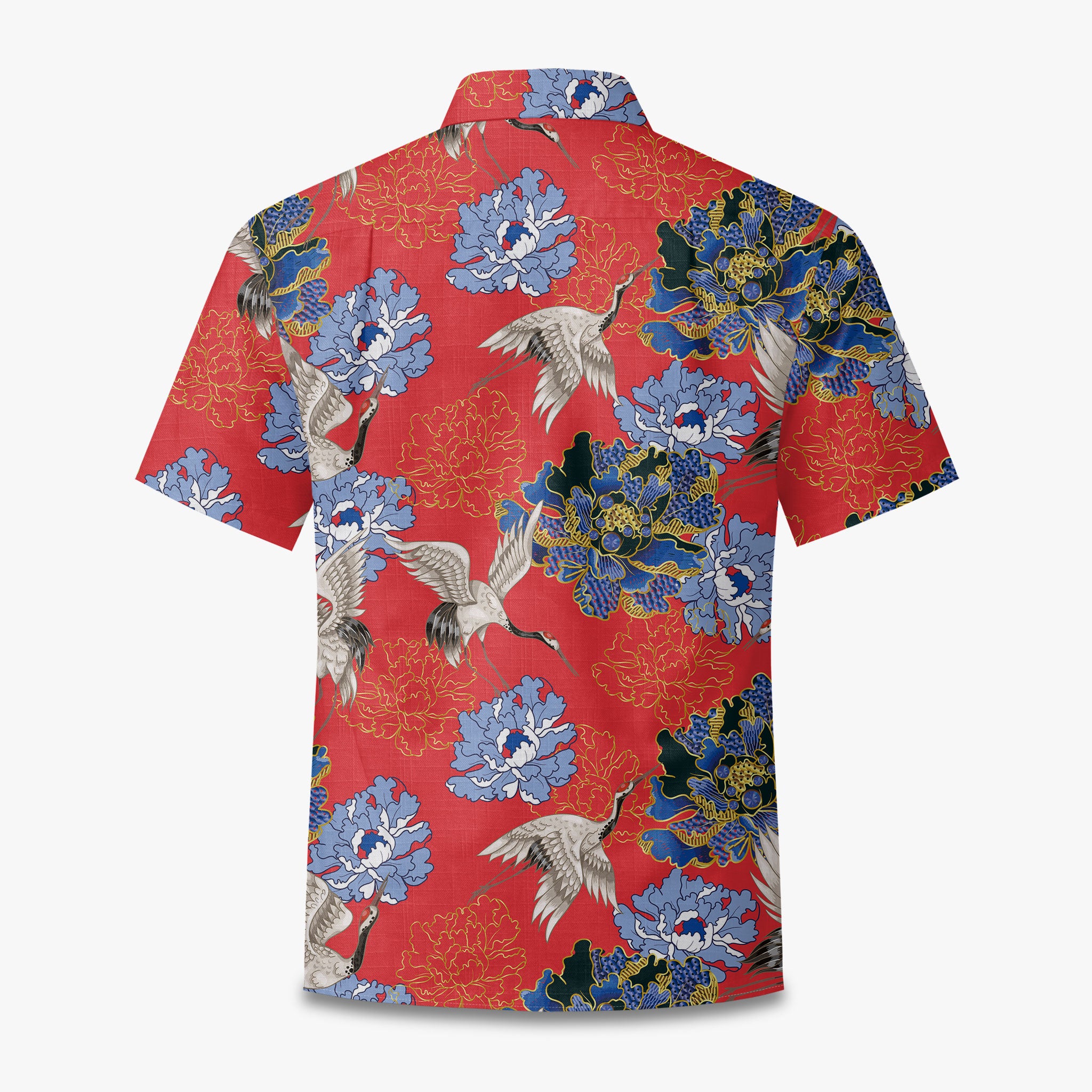 Crane Perched on Blue Peonies Camp Shirt