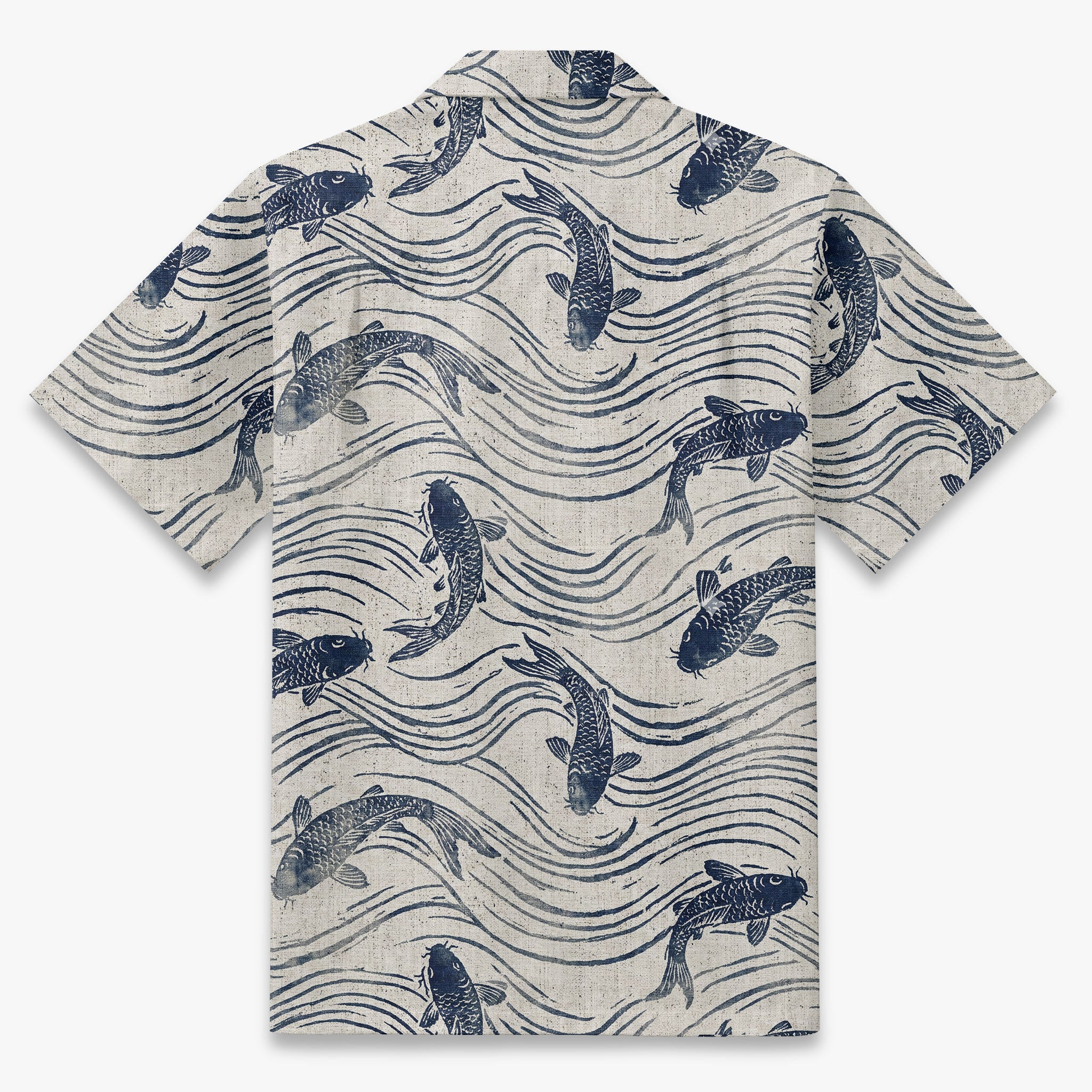 Woodblock Wave & Fin Camp Shirt