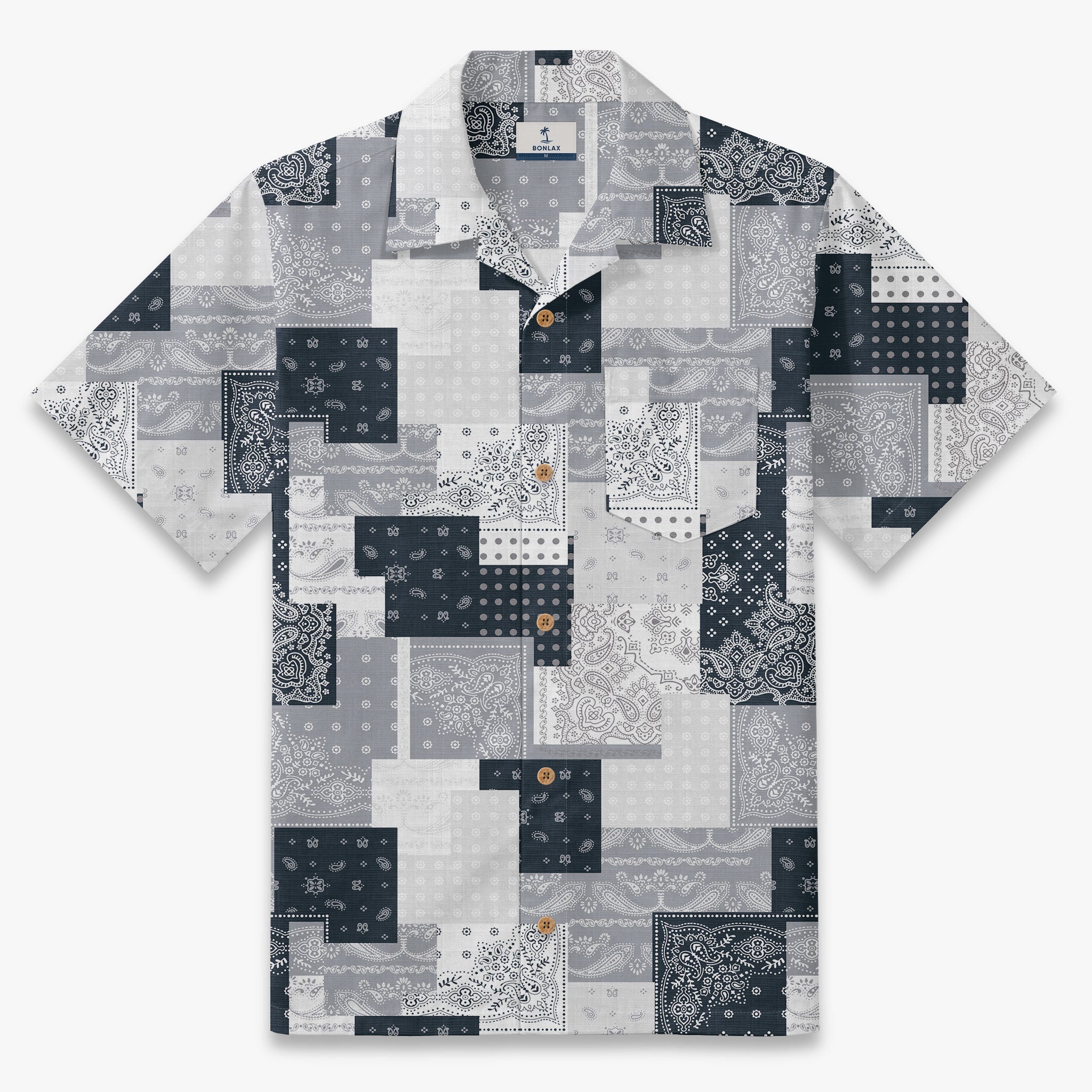 Retro Grey Paisley Mashup Camp Shirt