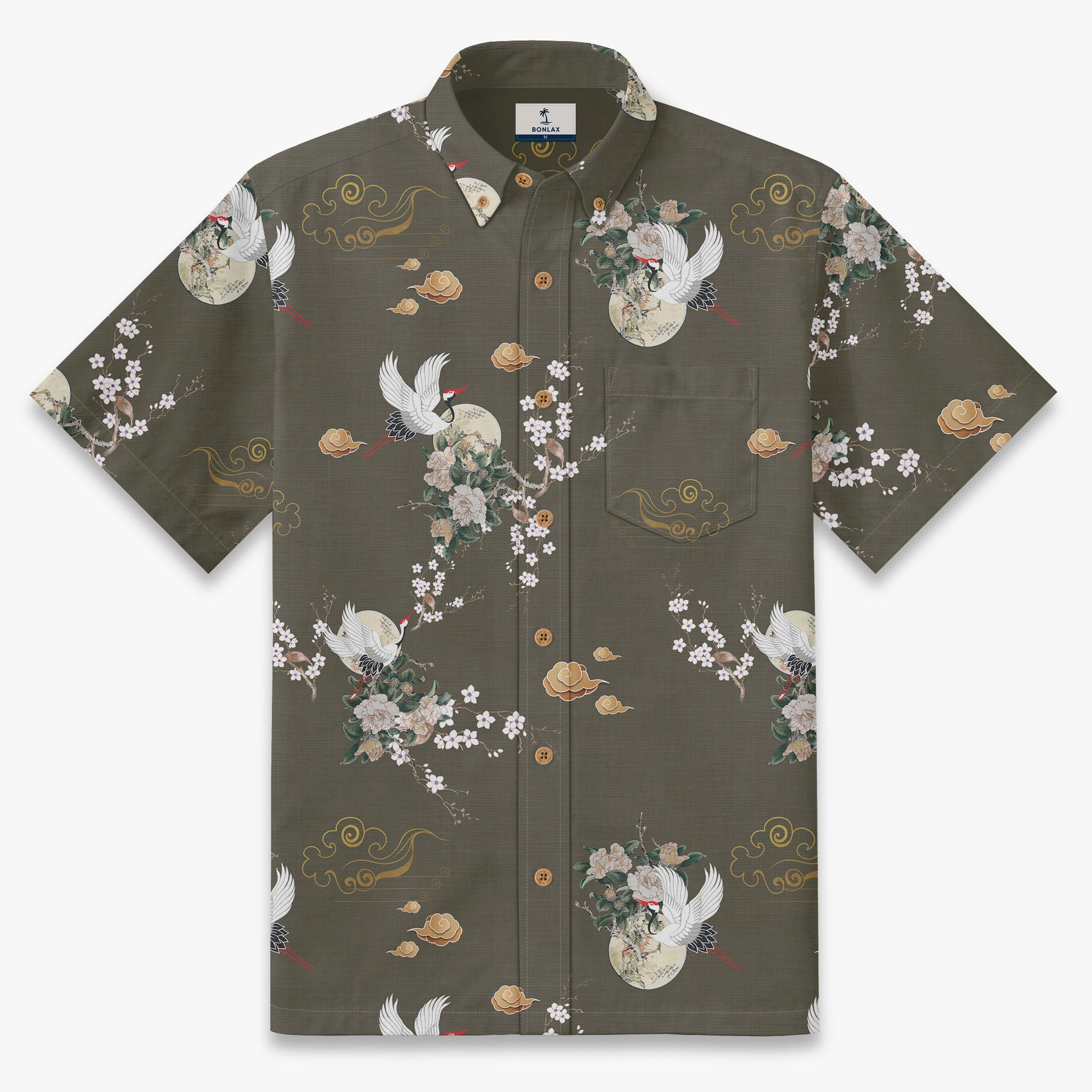 ミュージシャン Pleats Shirts Inspired by Moon / Olive The Zen Crane & Moon