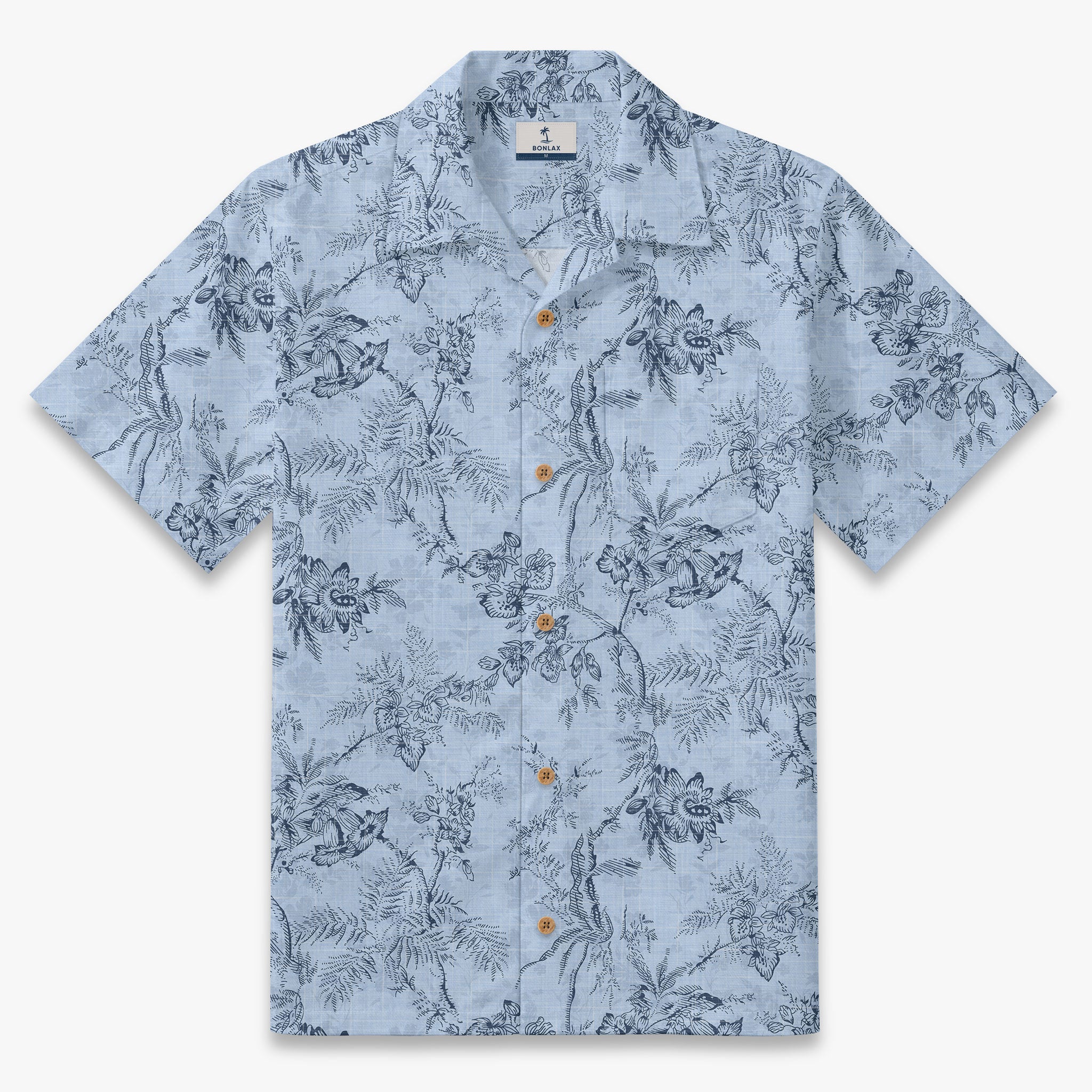 Monochromatic Botanical Toile Camp Shirt