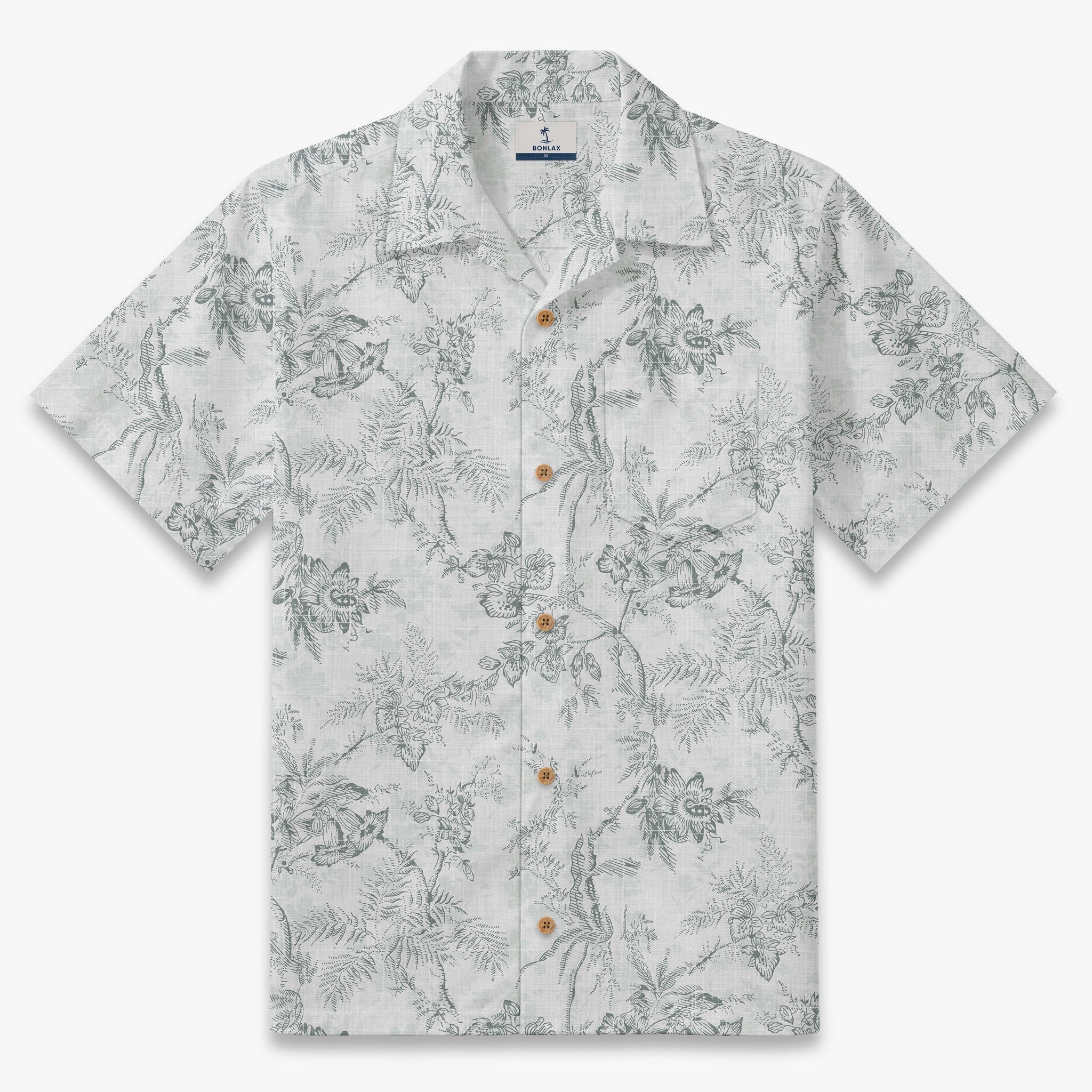 Monochromatic Botanical Toile Camp Shirt