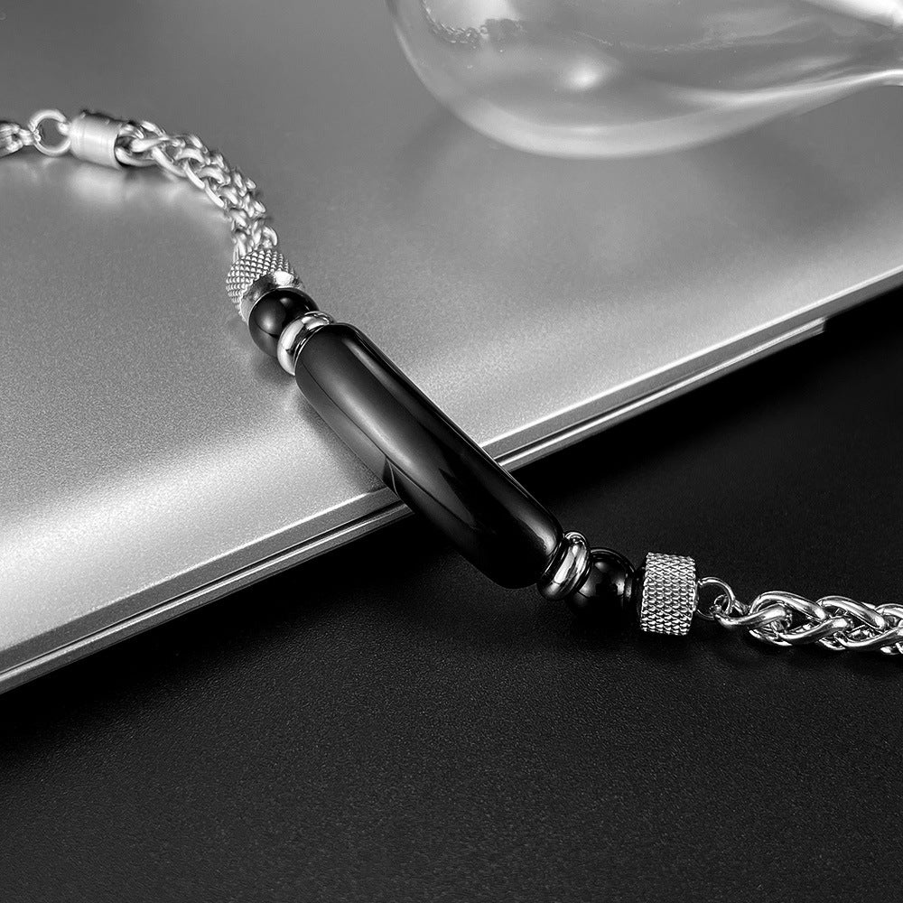 Stylish Retro Men's Bracelet: Stainless Steel Chain Spliced with Tiger's Eye and Titanium Steel