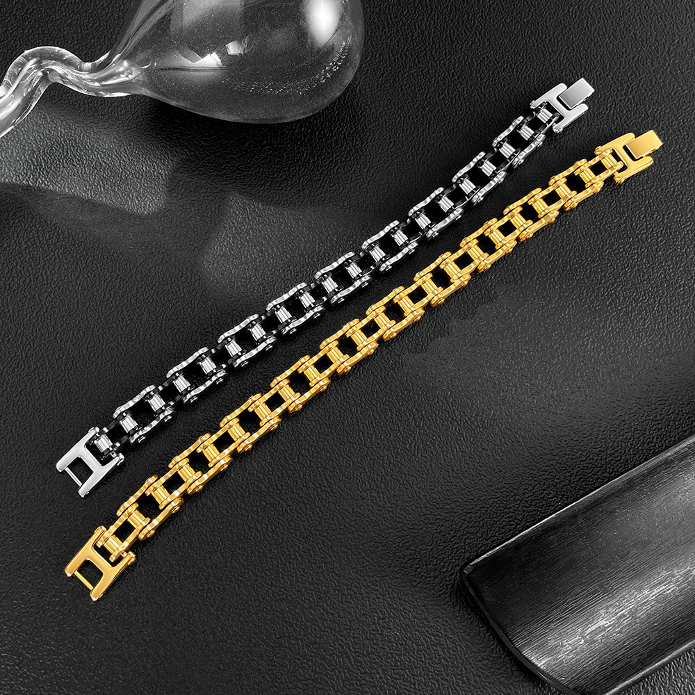 Rock & Roll VibeTrendy Stainless Steel & Titanium Steel Biker-Style Chain Bracelet