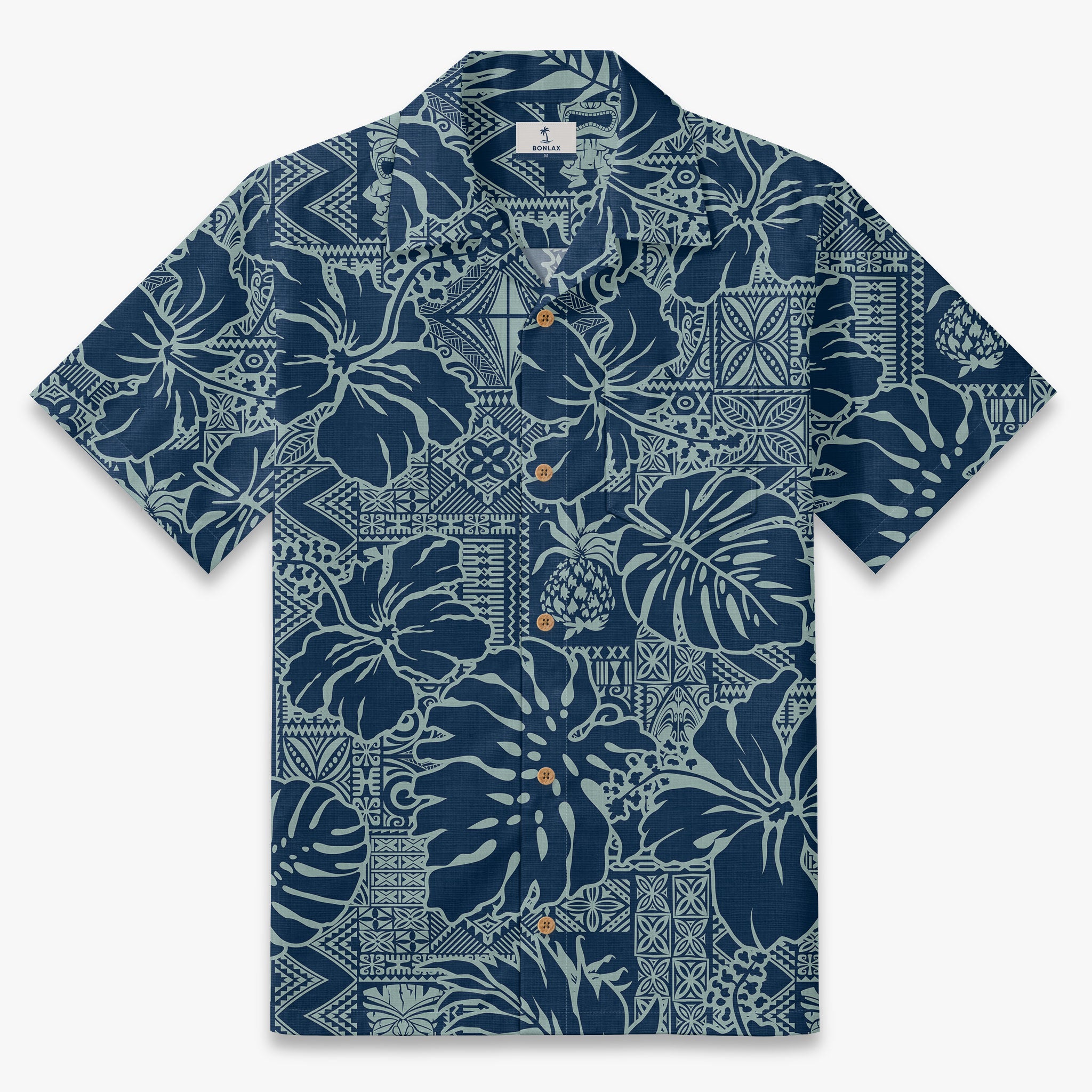 Vintage Indigo Tribal Hawaiian Camp Shirt