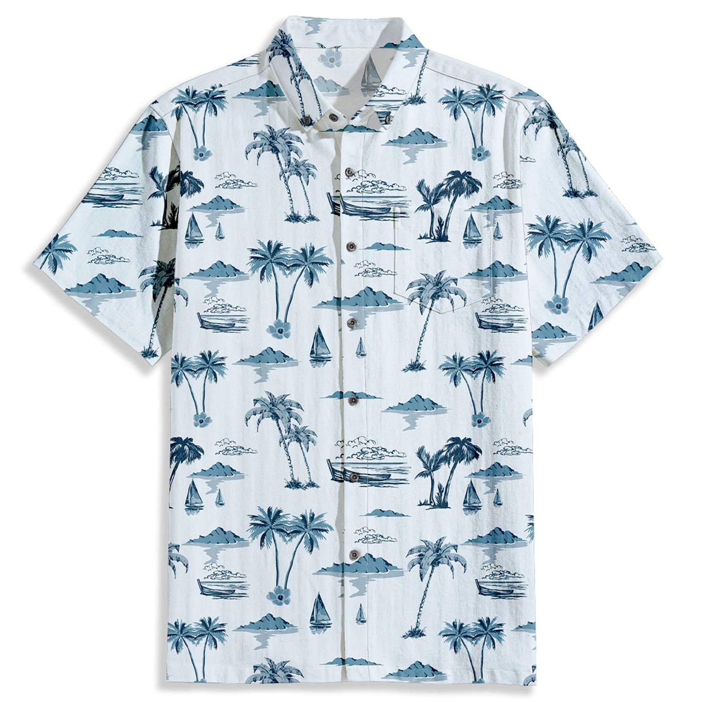 Island Coconut Tree Print Hawaiian Short Sleeve Shirt - Bonlax