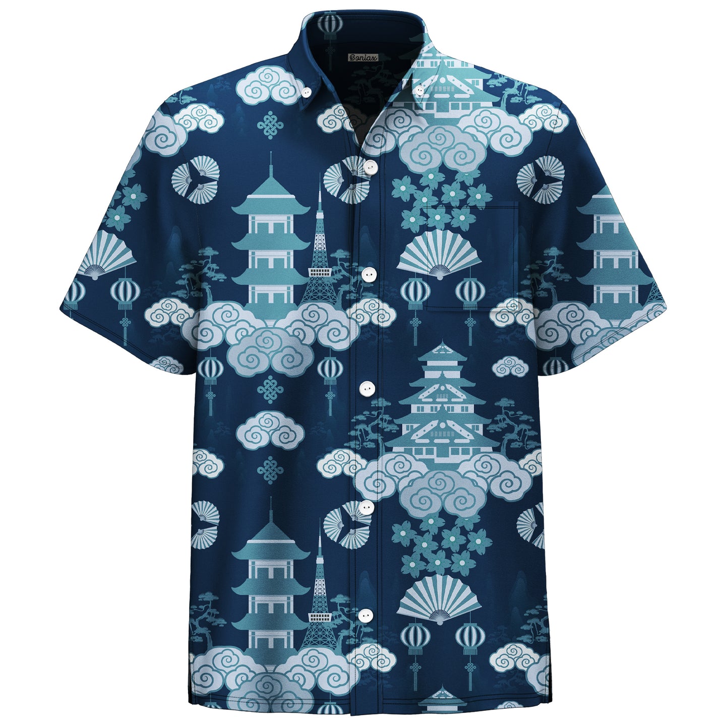 Comic Style Japanese Architectural Print Hawaiian Shirt - Bonlax