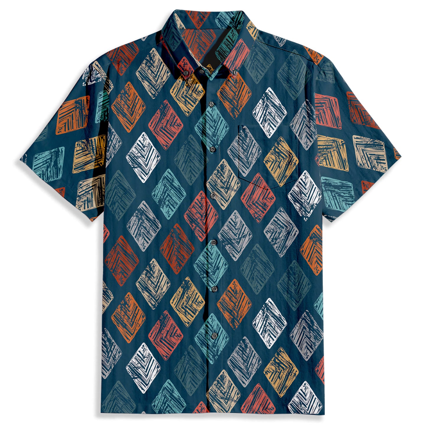 Geometric Patterns Print Short Sleeve Shirt - Bonlax