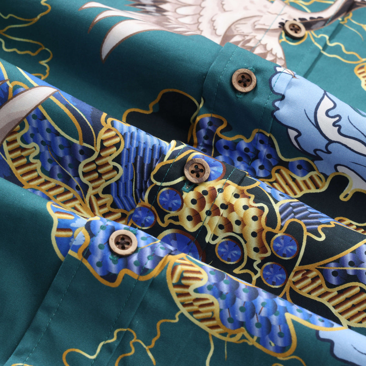 Crane Perched on Blue Peonies Long Sleeve Shirt