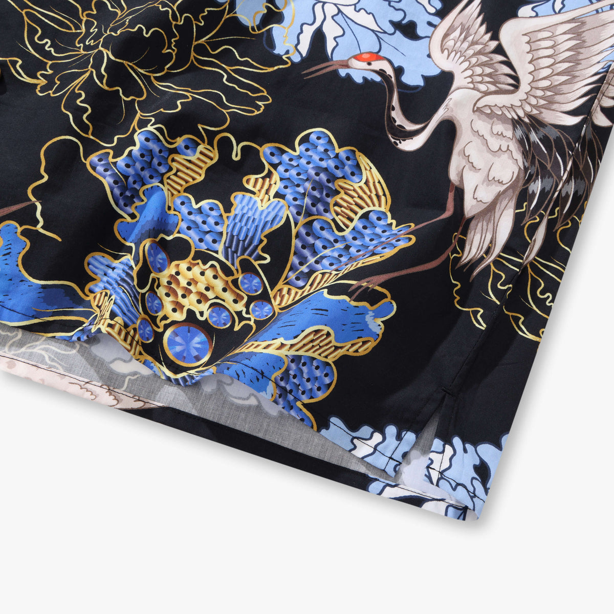 Crane Perched on Blue Peonies Camp Shirt