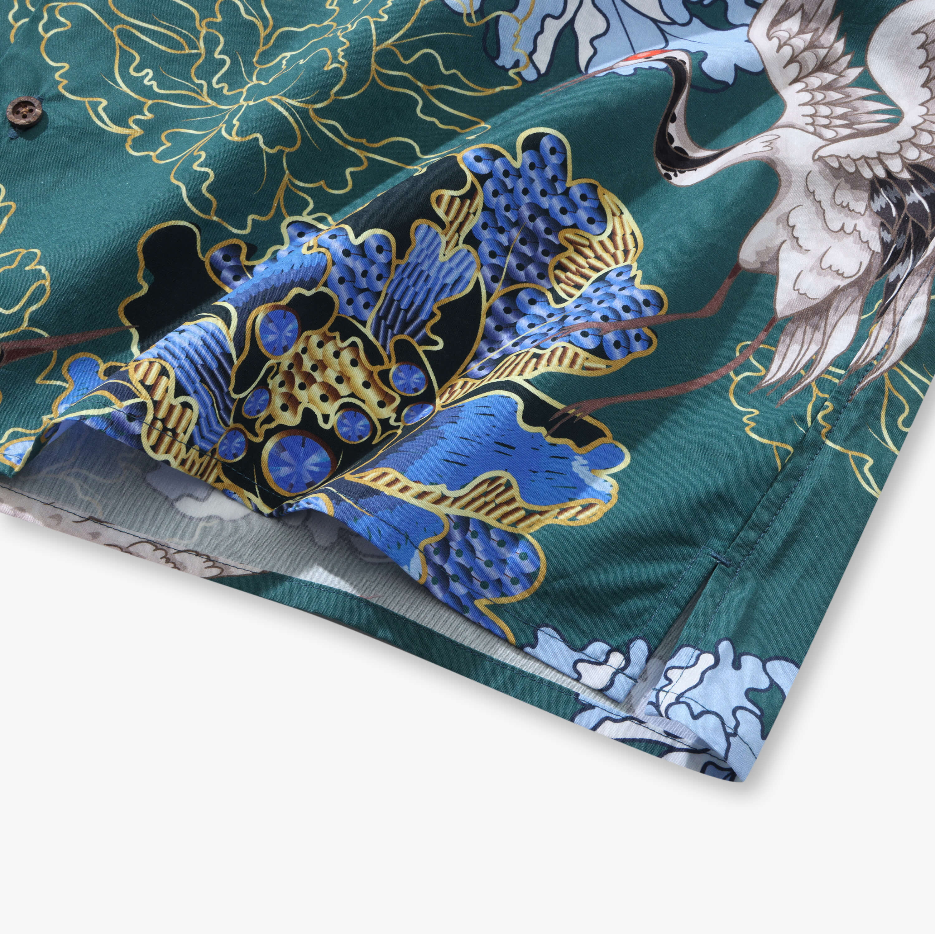 Crane Perched on Blue Peonies Camp Shirt