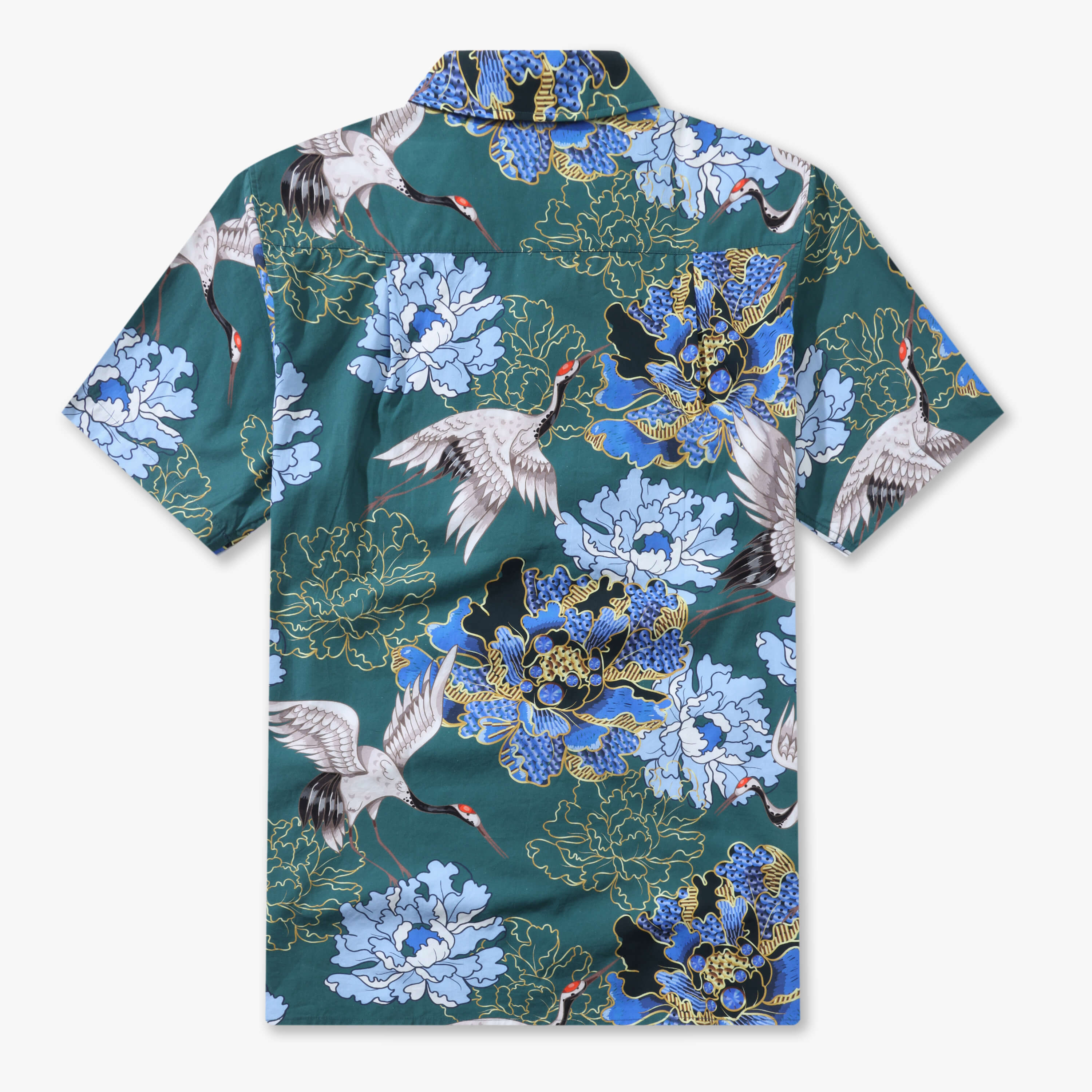 Crane Perched on Blue Peonies Camp Shirt