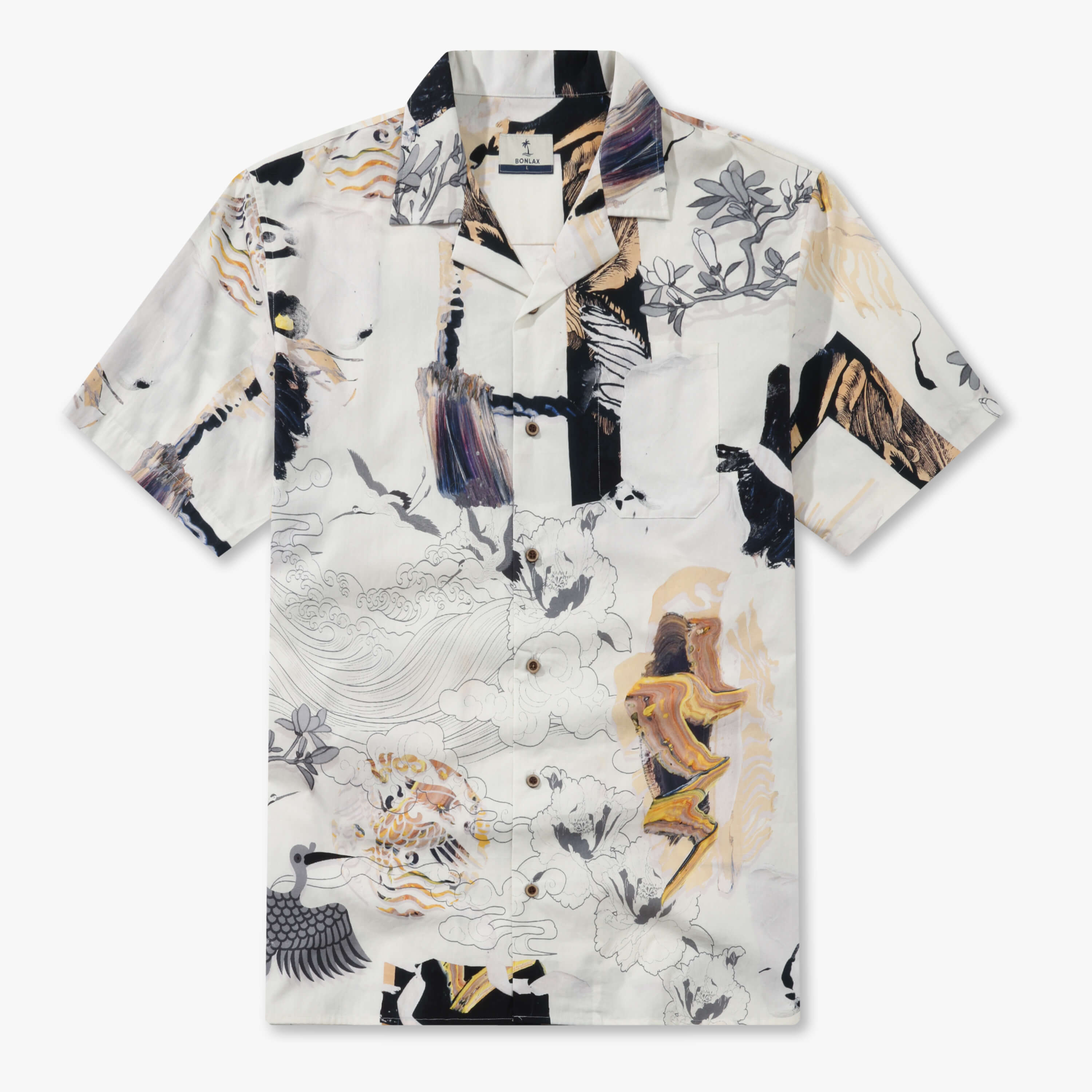 Ukiyo-e Crane Collage Camp Shirt