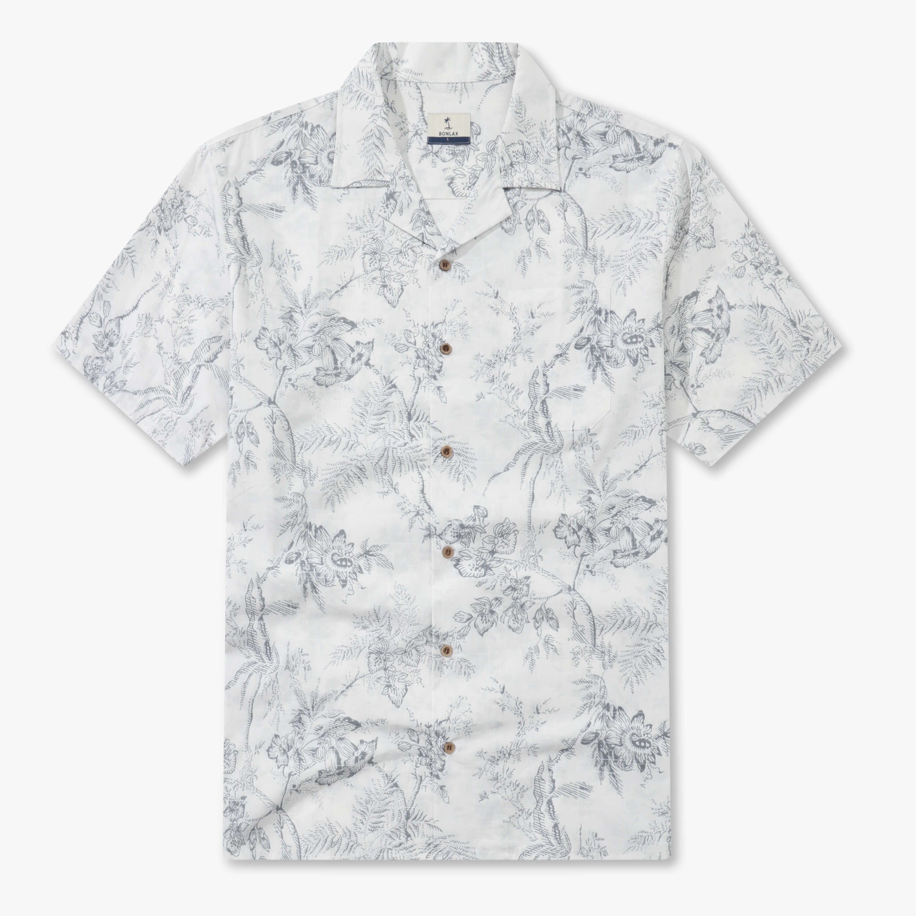 Monochromatic Botanical Toile Camp Shirt