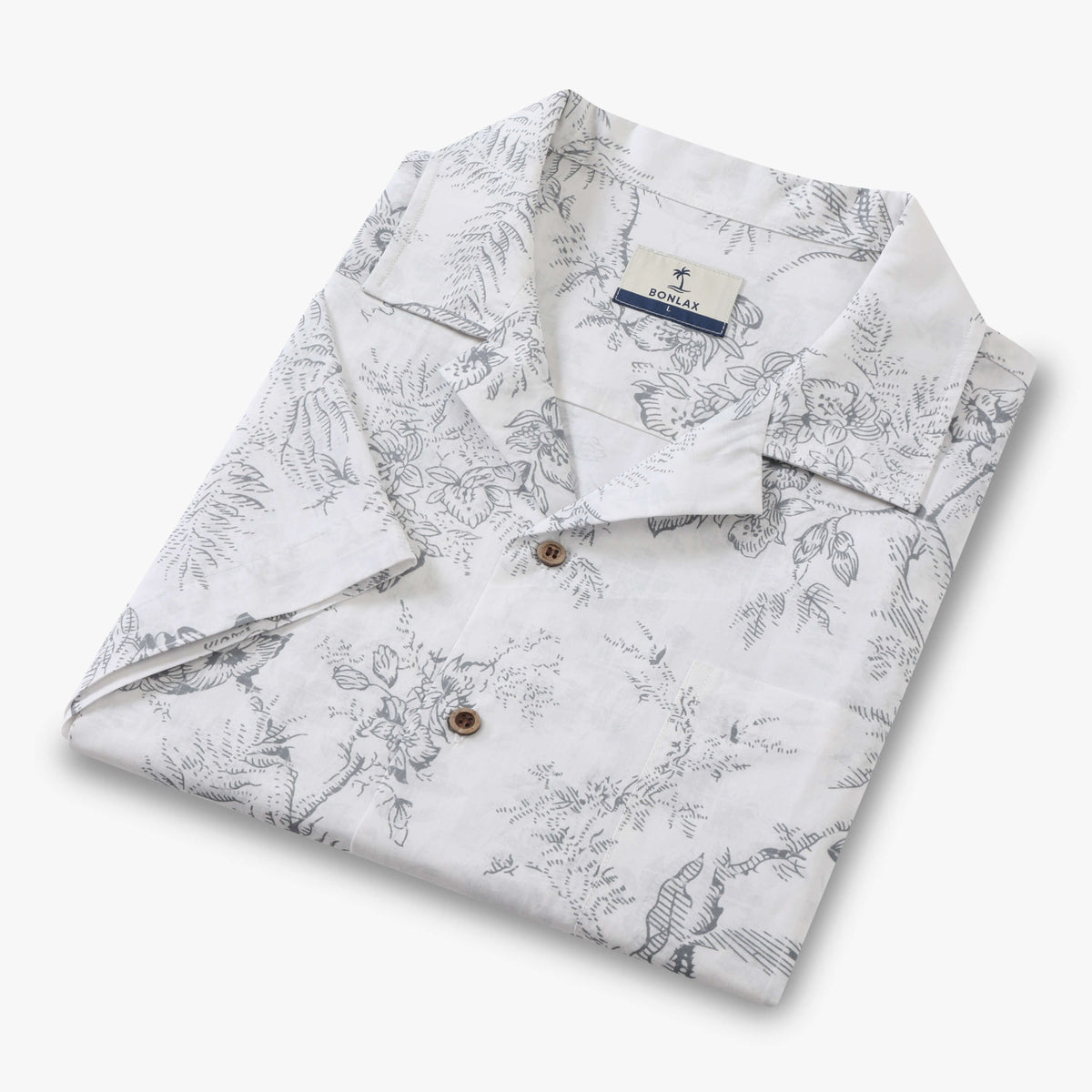 Monochromatic Botanical Toile Camp Shirt