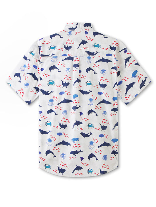 Kurzärmliges Hawaiihemd mit Delfin- und Quallenmotiv - Bonlax 
