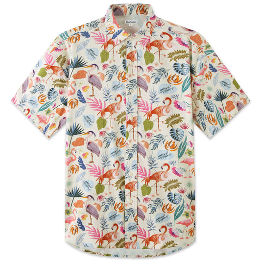 Kurzarmhemd mit Flamingo-Print - Bonlax