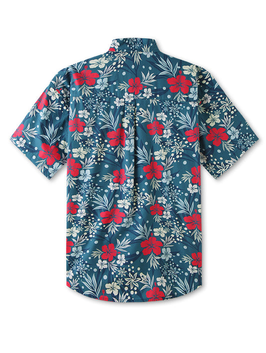 Floral & Leaf Print Short Sleeve Shirt - Bonlax