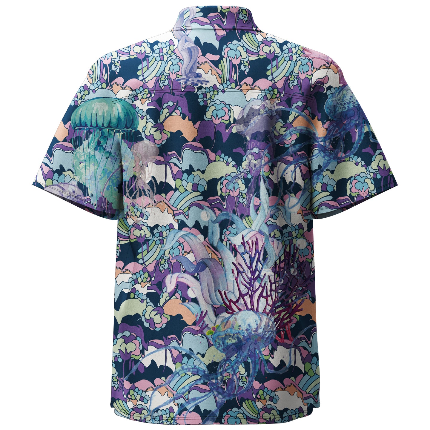 Jellyfish Seaweed Print Short Sleeve Shirt - Bonlax