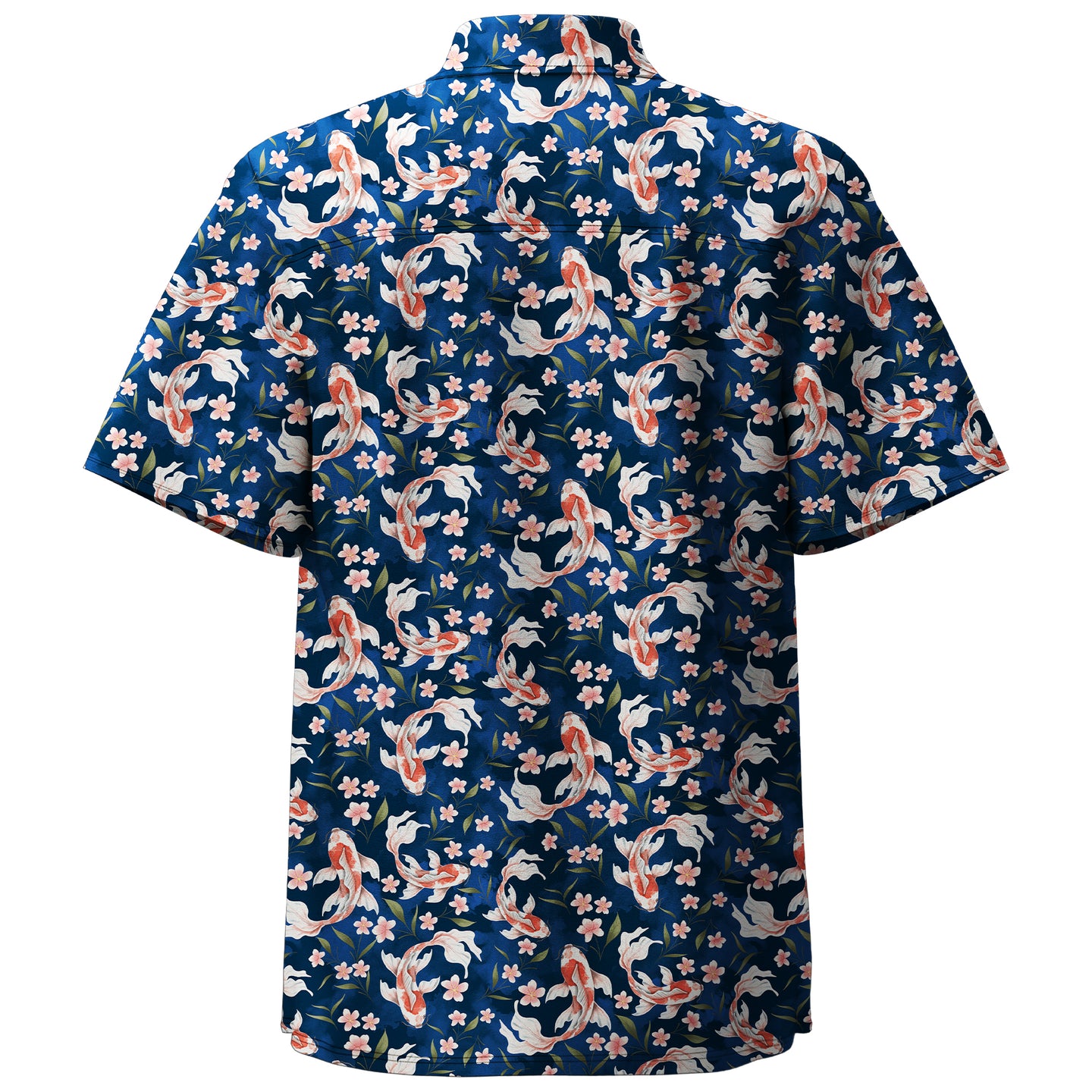 Koi Fish Flower Print Short Sleeve Shirt - Bonlax