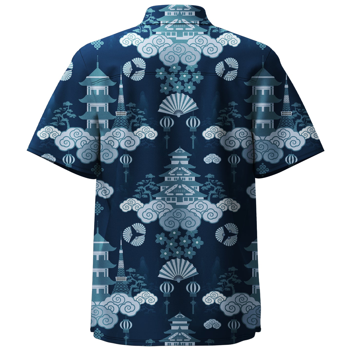 Comic Style Japanese Architectural Print Hawaiian Shirt - Bonlax