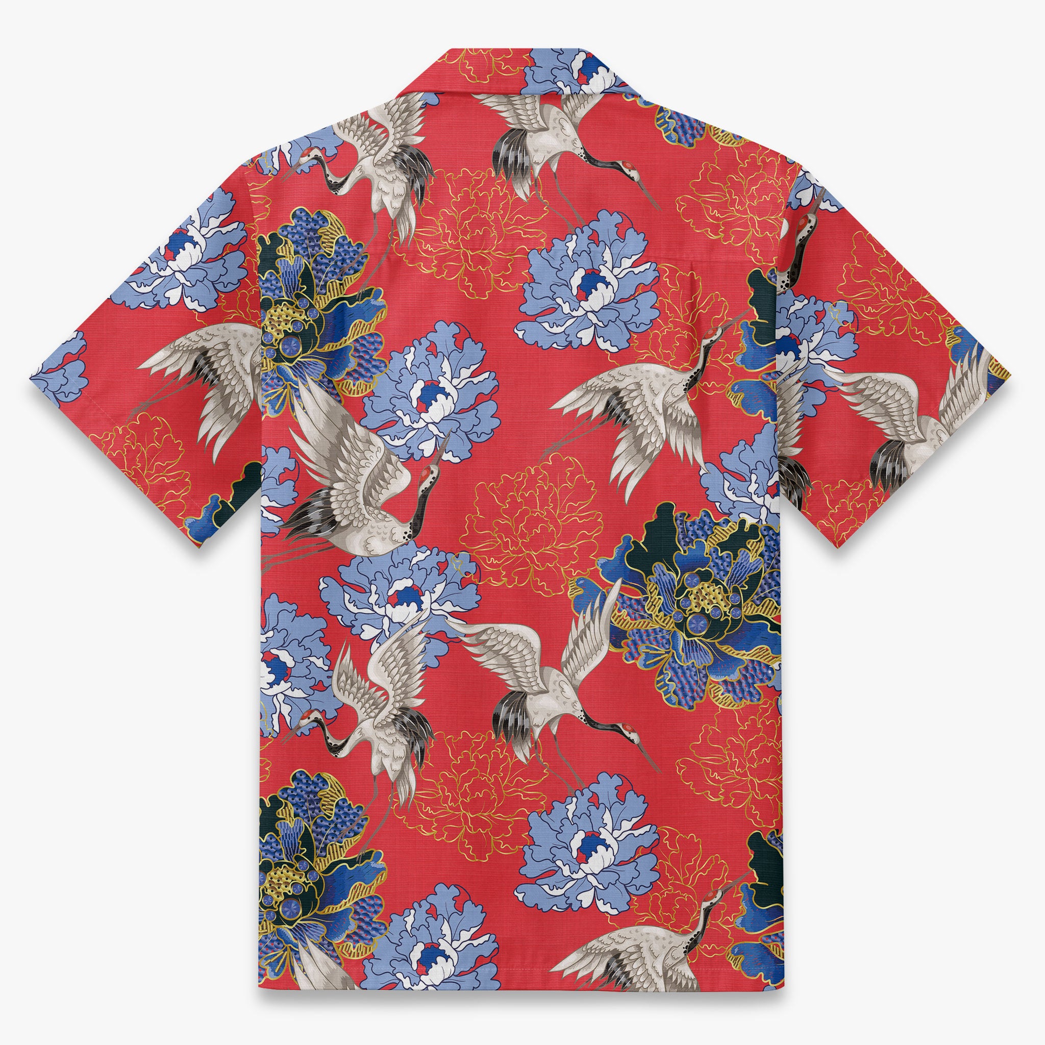 Crane Perched on Blue Peonies Camp Shirt