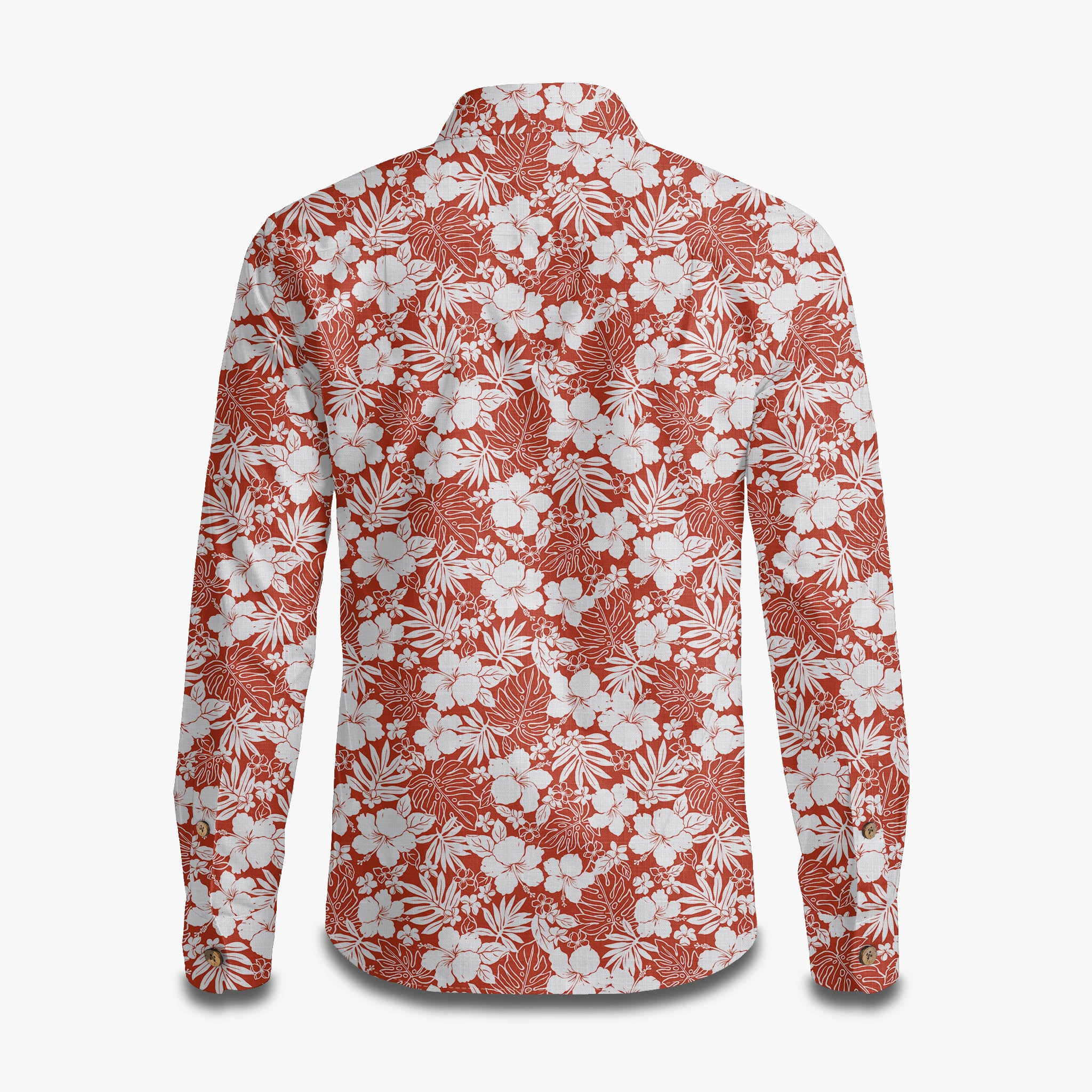 Hibiscus Flower Palm Leaves Print Long Sleeve Shirt