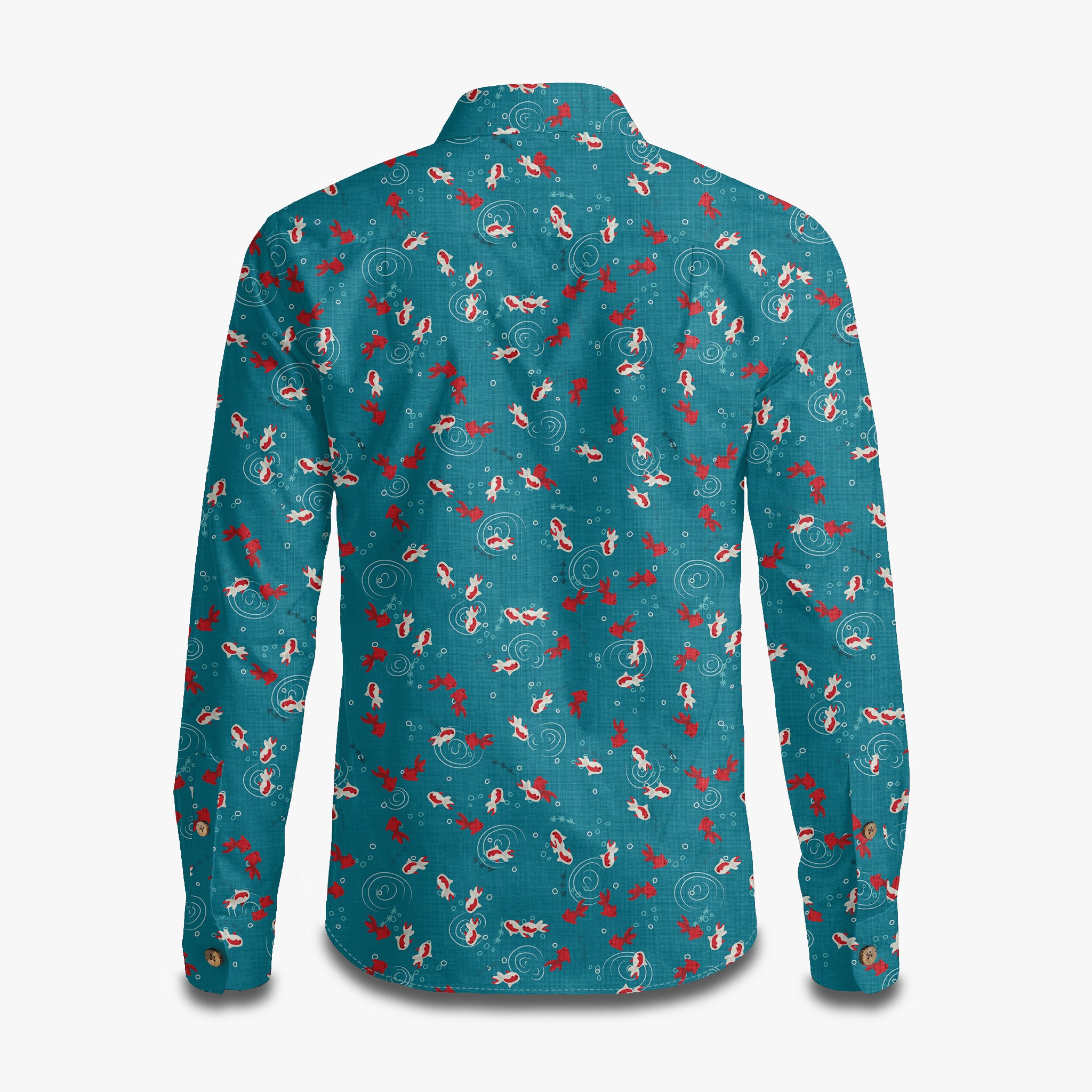 White & Red Koi Print Long Sleeve Shirt