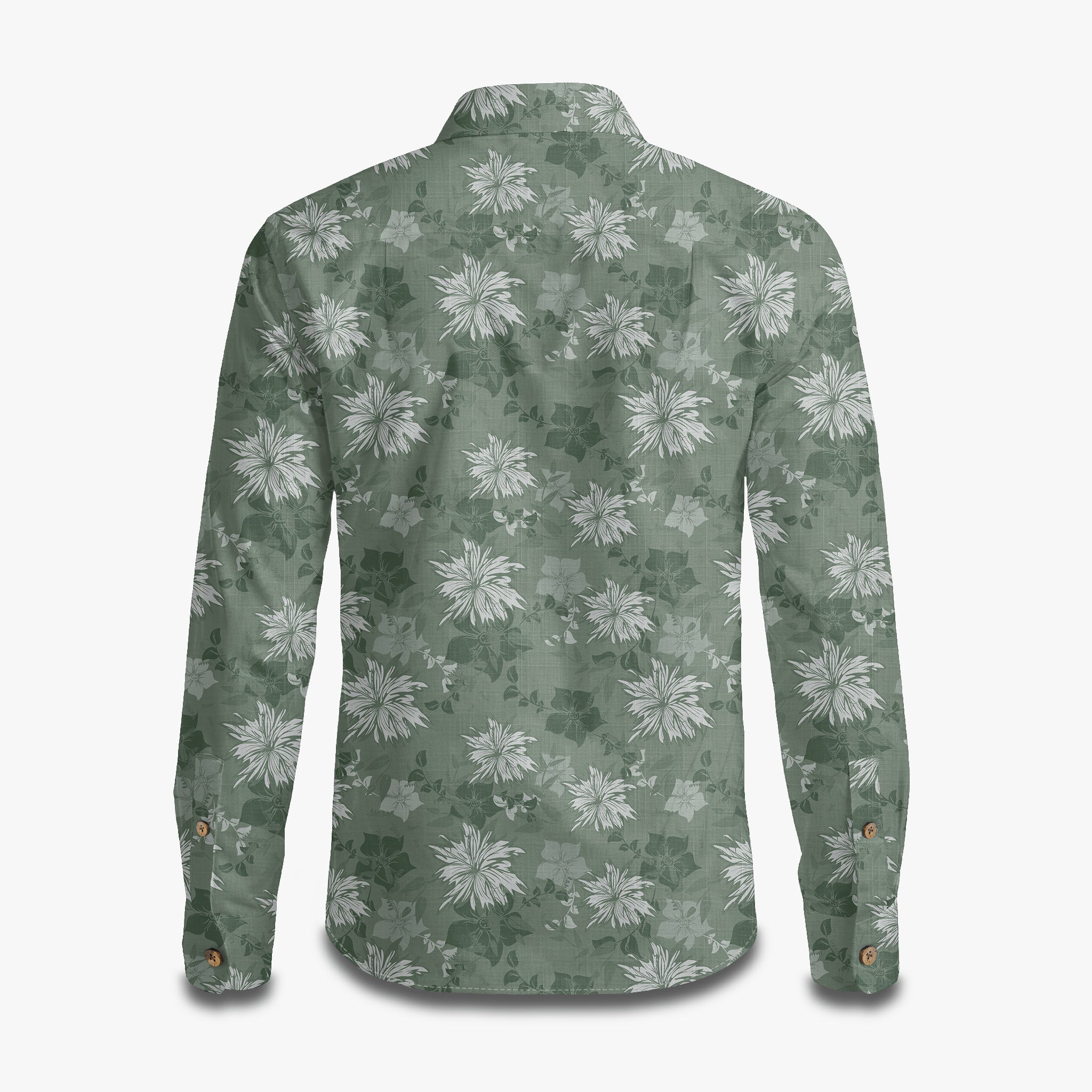 Fresh Green Floral Pattern Long Sleeve Shirt