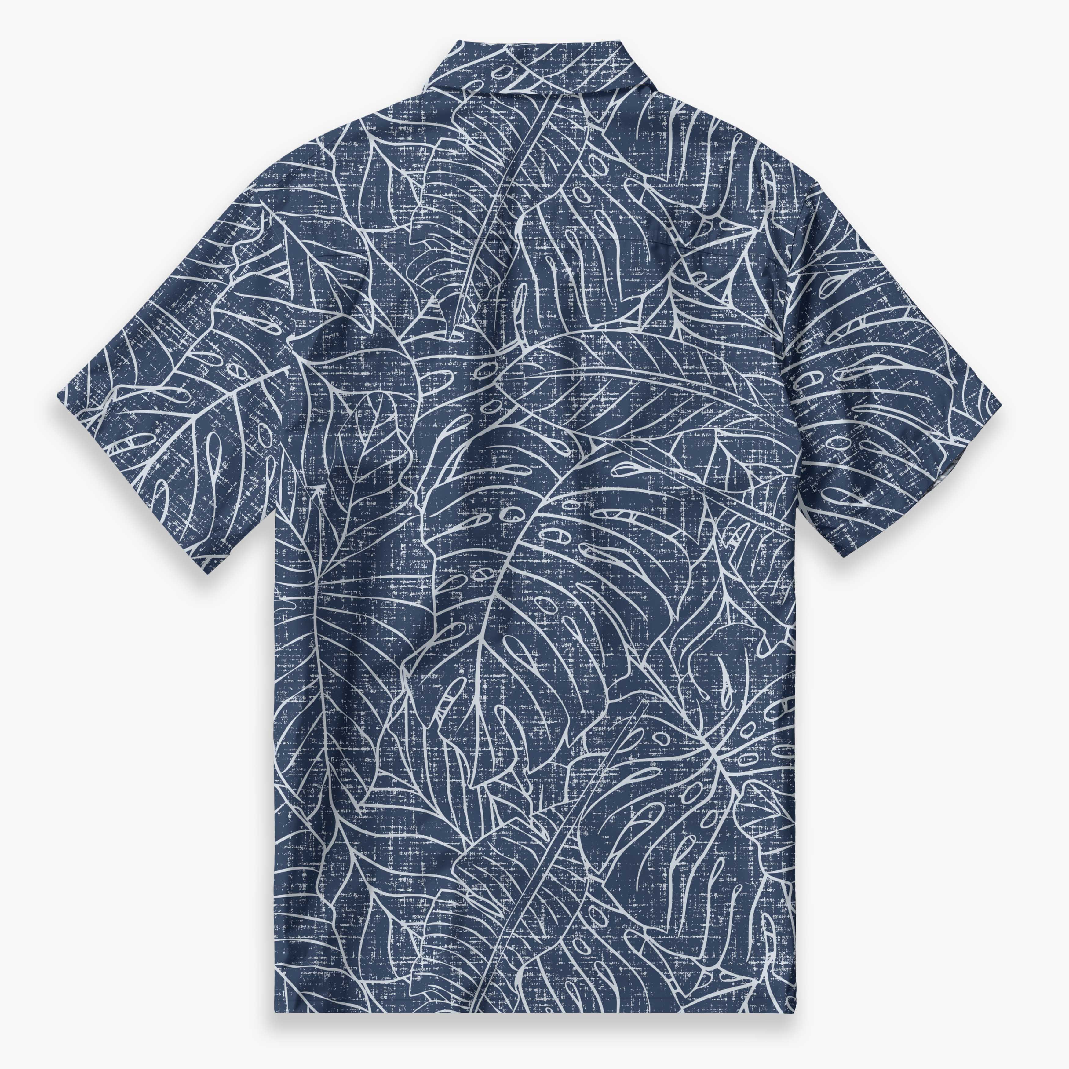 Men's Indigo Tropic Resort Shirt | Dark Floral Camp Collar | Bonlax