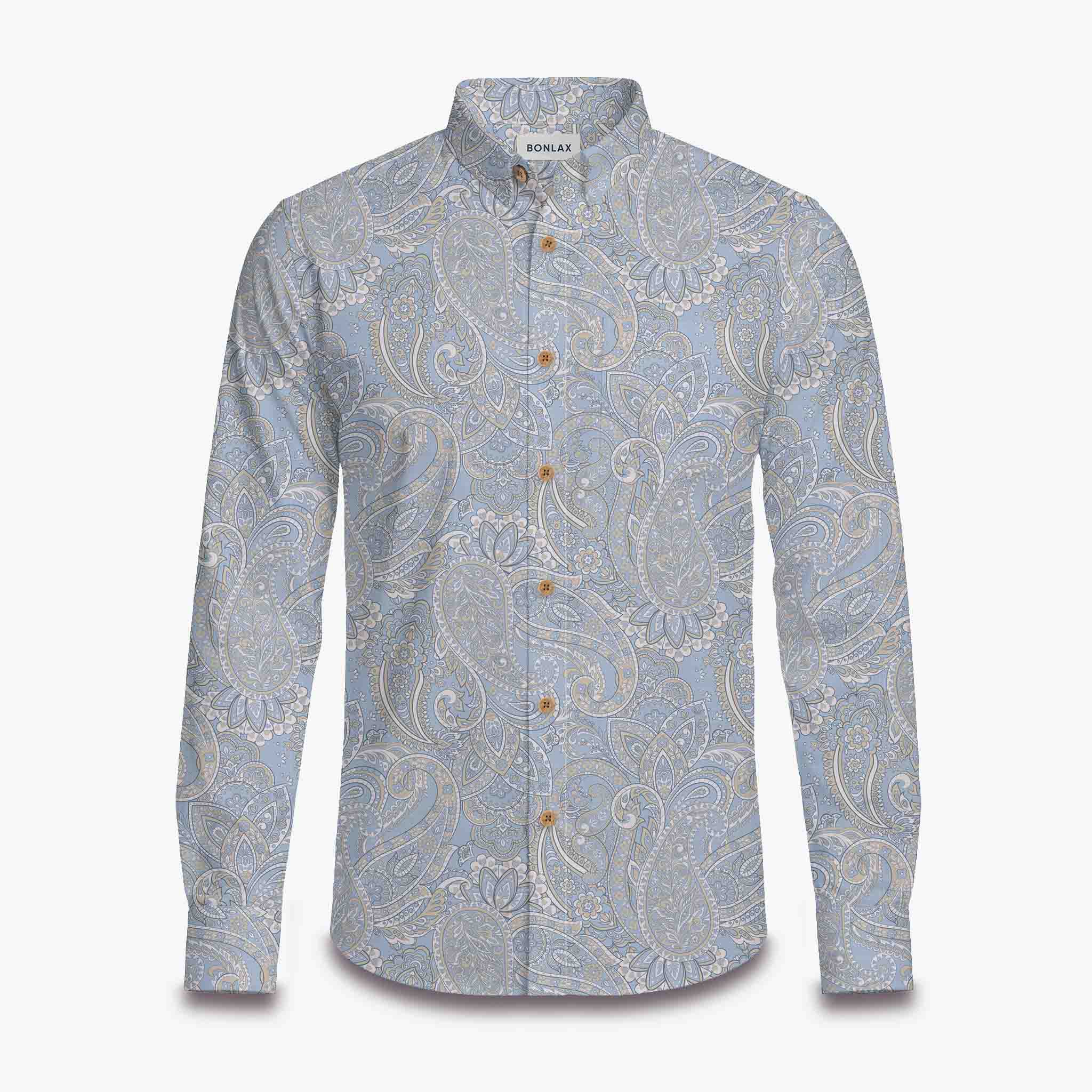 Men's Ethnic Paisley Long Sleeve Shirt | Earth Tone Boho Top | Bonlax