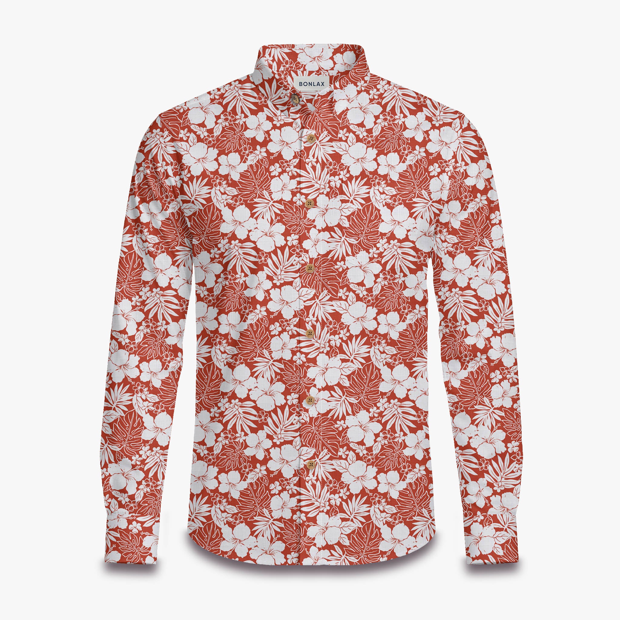 Hibiscus Flower Palm Leaves Print Long Sleeve Shirt