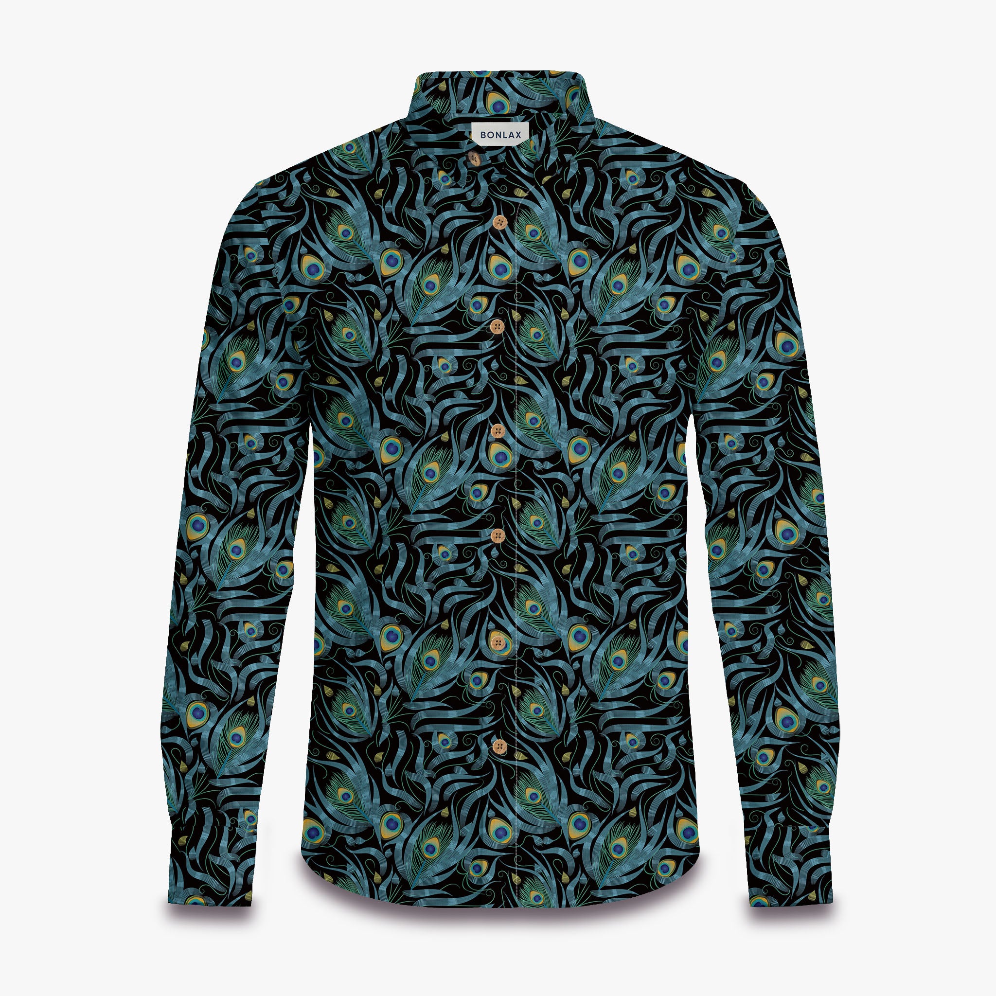 Peacock Feathers Print Long Sleeve Shirt