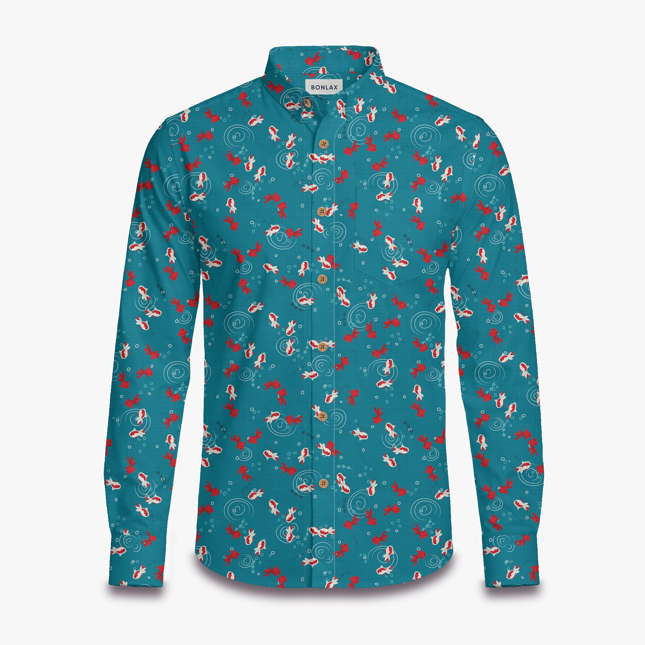 White & Red Koi Print Long Sleeve Shirt