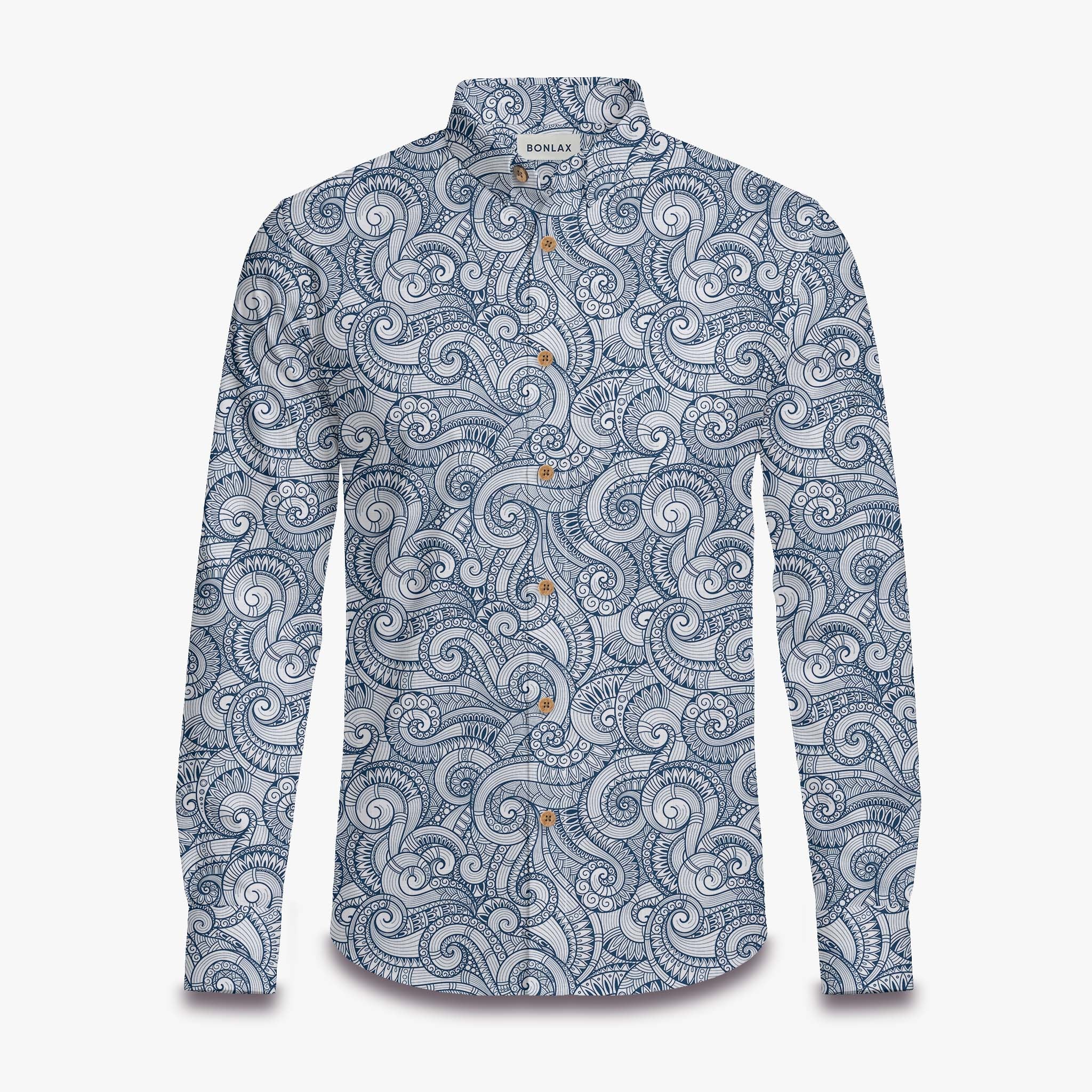 Retro Ethnic Floral Doodle Long Sleeve Shirt