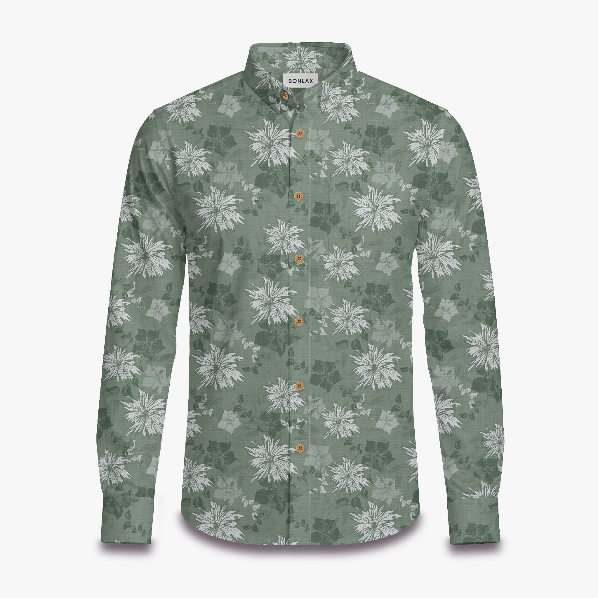 Fresh Green Floral Pattern Long Sleeve Shirt