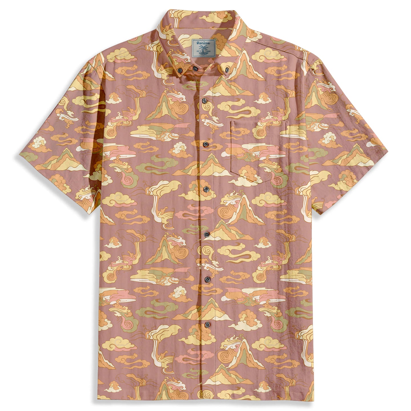 Waves & Islands Print Short Sleeve Shirt - Bonlax