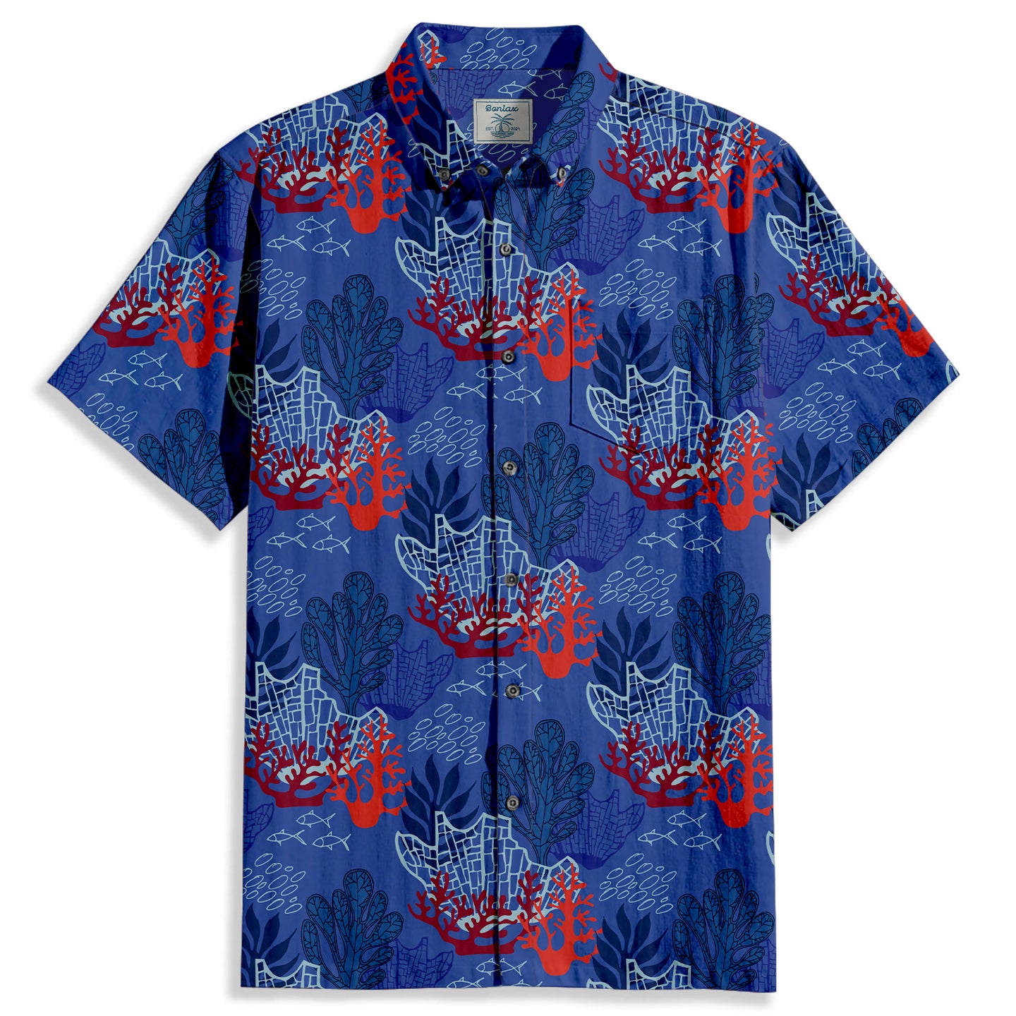 Coral Aquatic Plants Print Short Sleeve Shirt - Bonlax